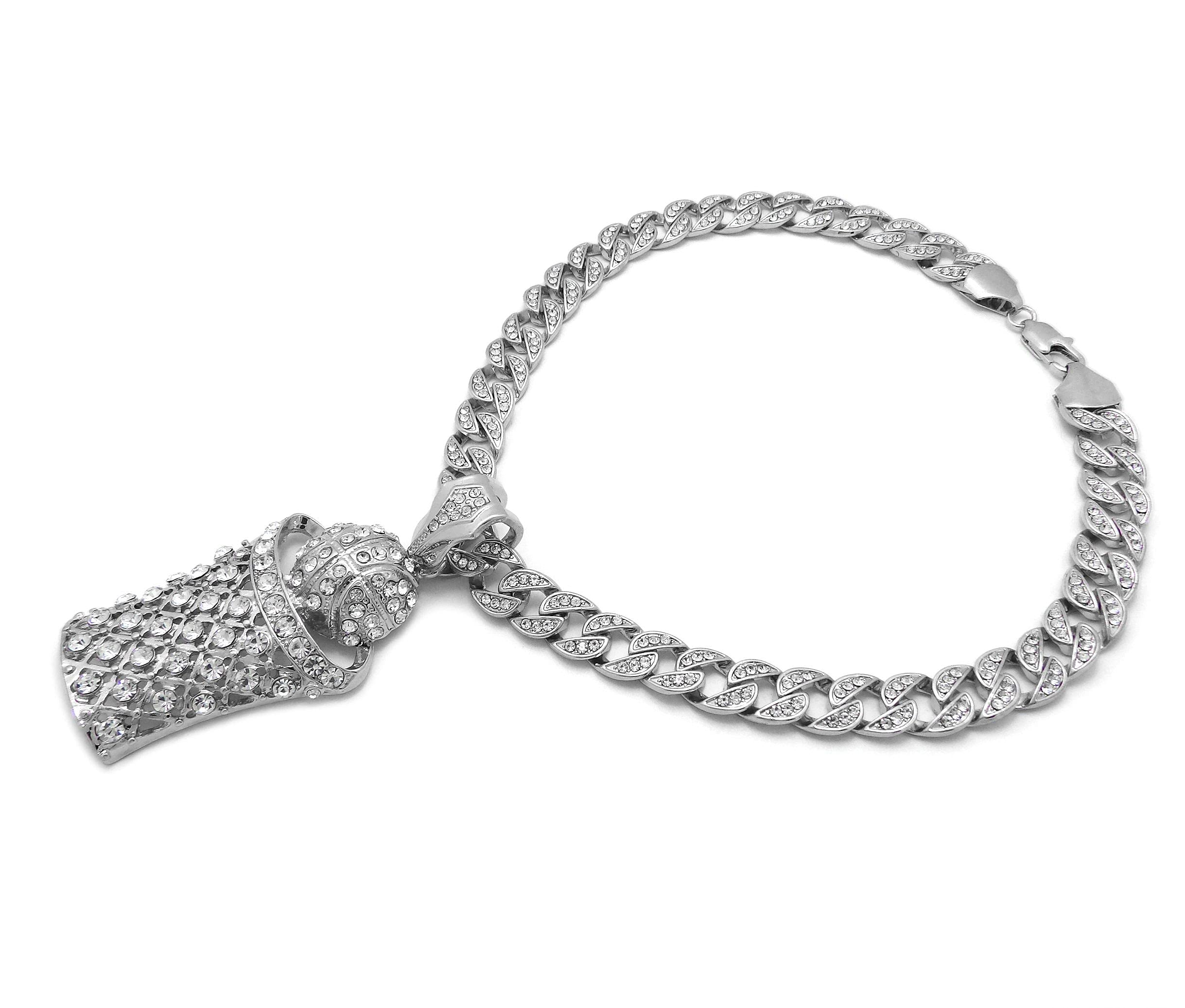 Iced Out Miami Cuban Chain Necklace with 10mm Stones & Basketball Net Pendant – Perfect for Hip-Hop Fashion, Streetwear & Jewelry Gifts