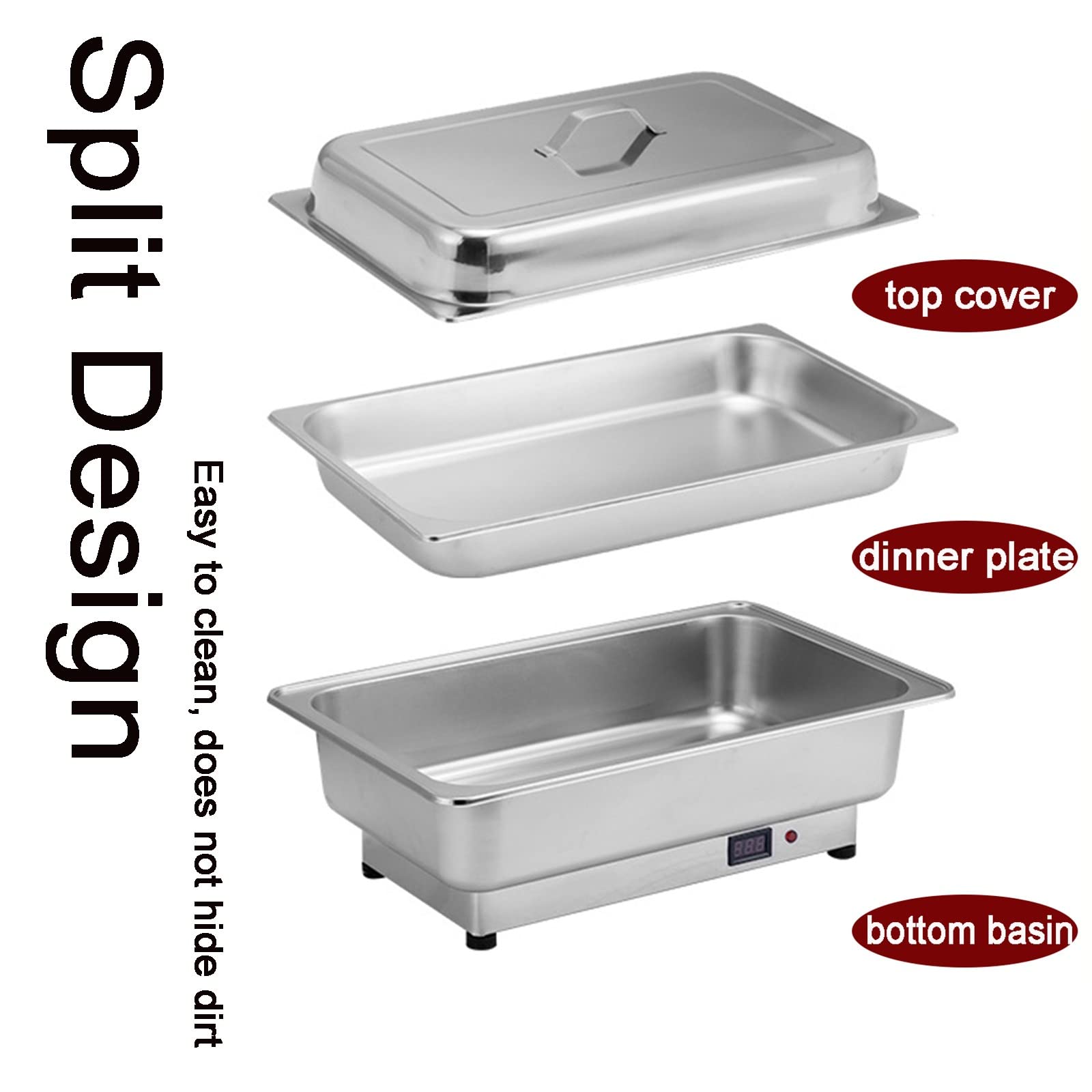 Stainless Steel Chafing Dish Buffet Set with Adjustable Temperature Control (40-100℃) - 600W Electric Food Warmer with Lid - 9L & 13L Options for Catering, Buffets, Parties & Home Entertaining