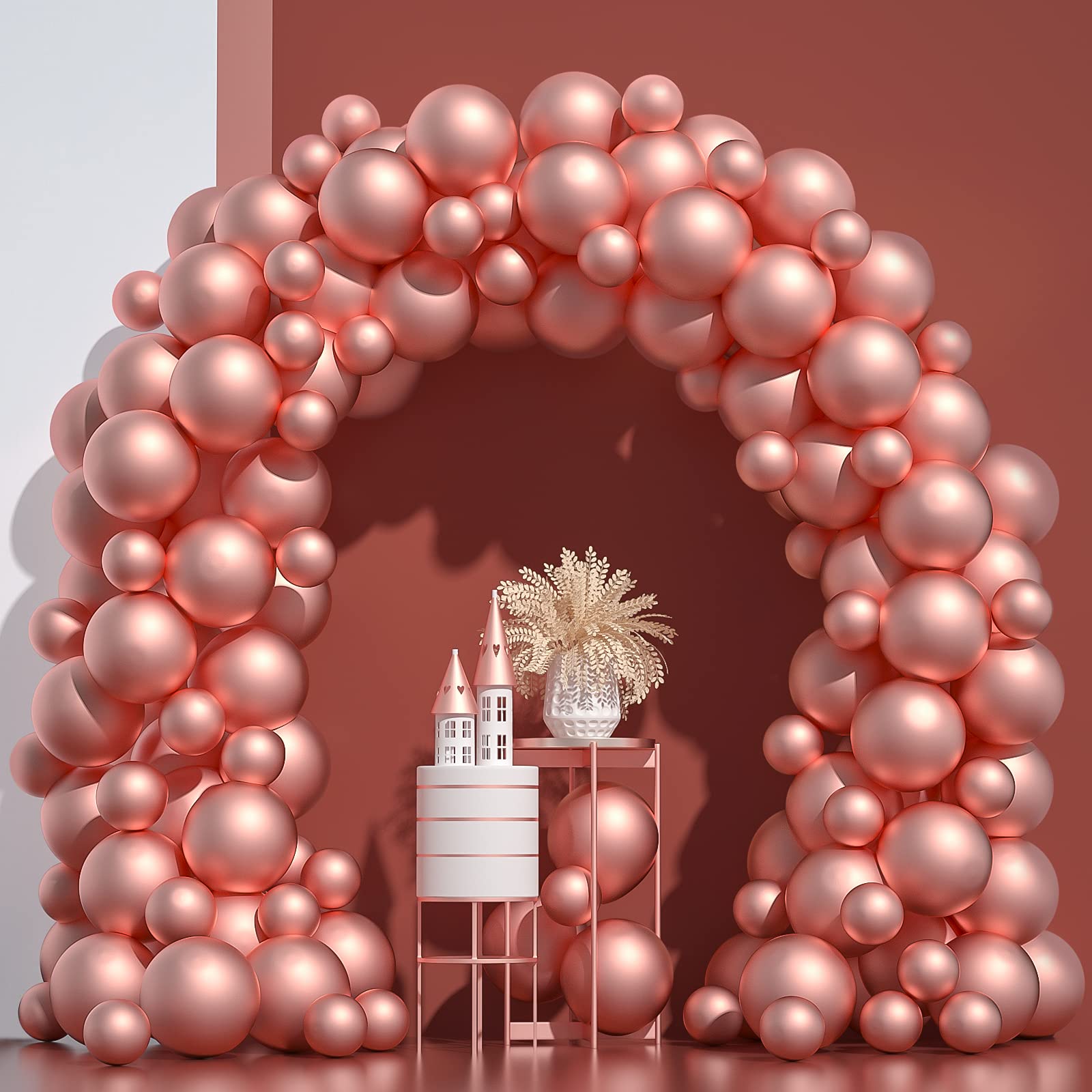 Rose Gold Metallic Balloons Kit - 12 Inch & 5 Inch Chrome Latex Balloons for Wedding, Bridal Shower & Birthday Party Decorations - Perfect for Balloon Arches, Backdrops and Photo Booth Decor