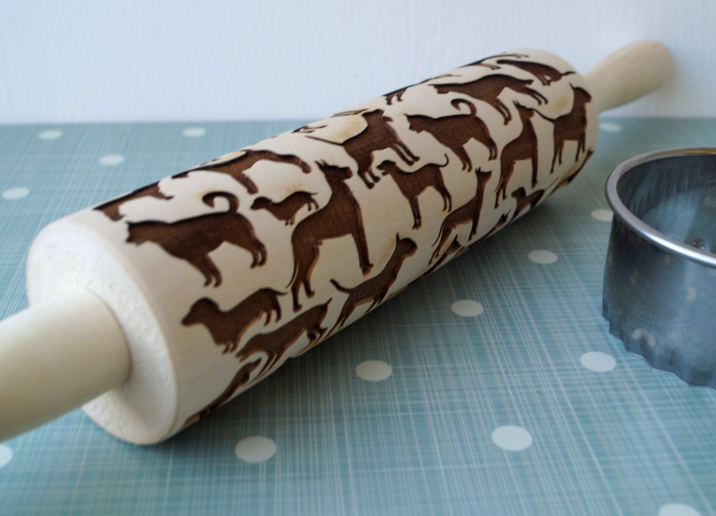 Dog Design Embossing Rolling Pin for Cookies - Wooden Cookie Decorating Tool for Baking, DIY Crafts & Holiday Gifts