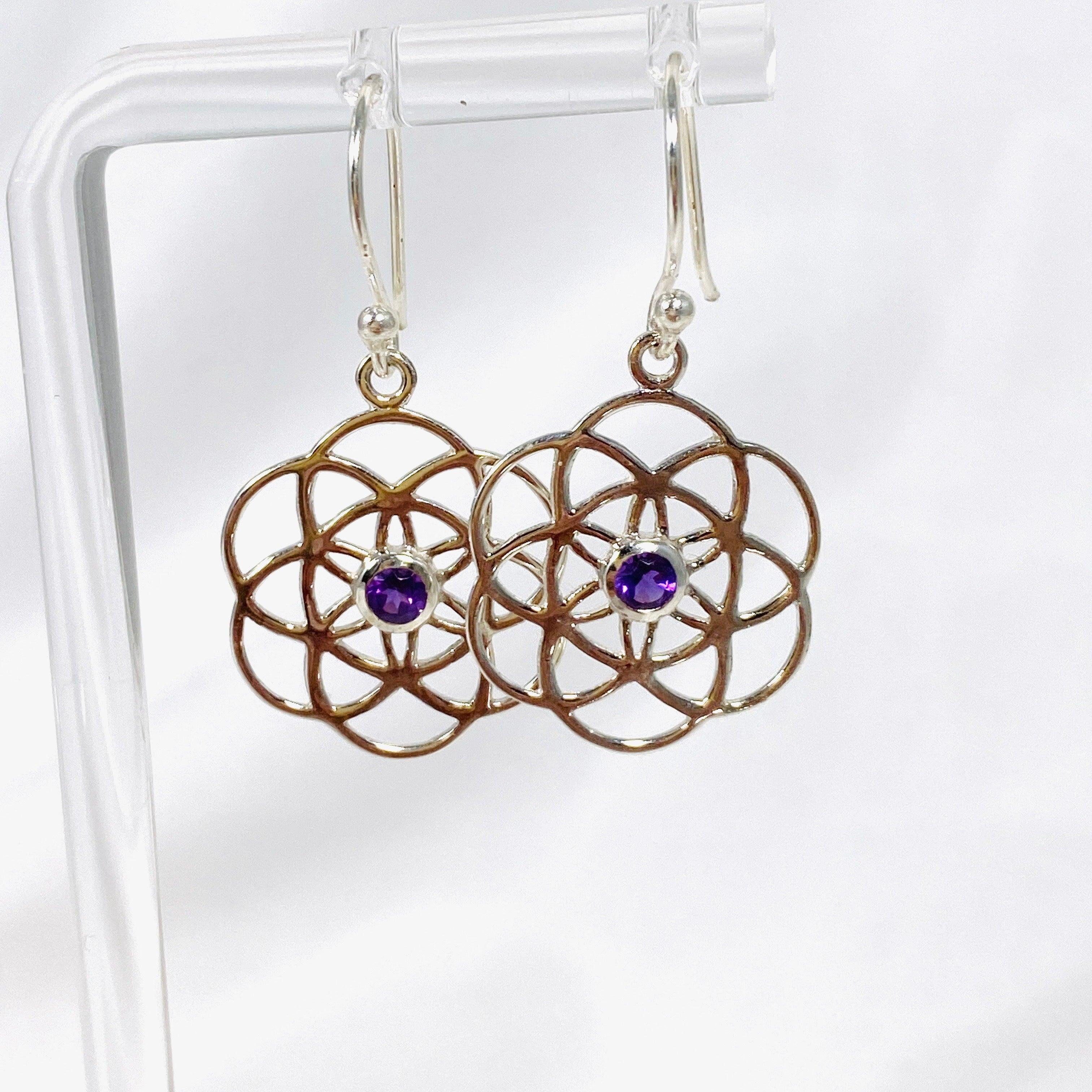 Seed of Life Earrings with Amethyst Gemstone - Spiritual Healing Jewelry for Women - Perfect for Meditation, Yoga & Energy Balancing