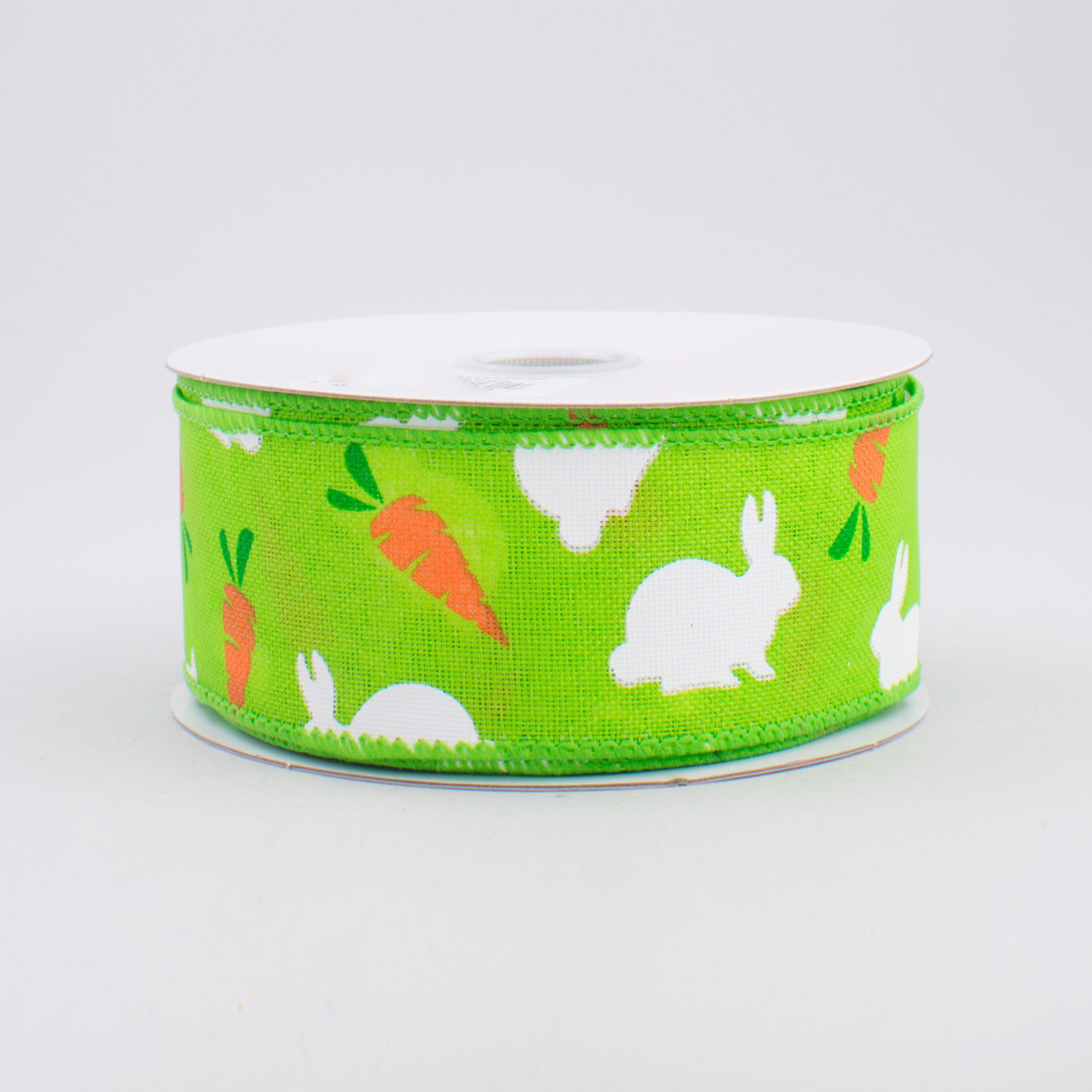 1.5 Inch Bunny & Carrots Woven Ribbon - Lime Green Decorative Craft Ribbon (10 Yards) for Easter DIY, Gift Wrapping, Scrapbooking & Spring Decorations