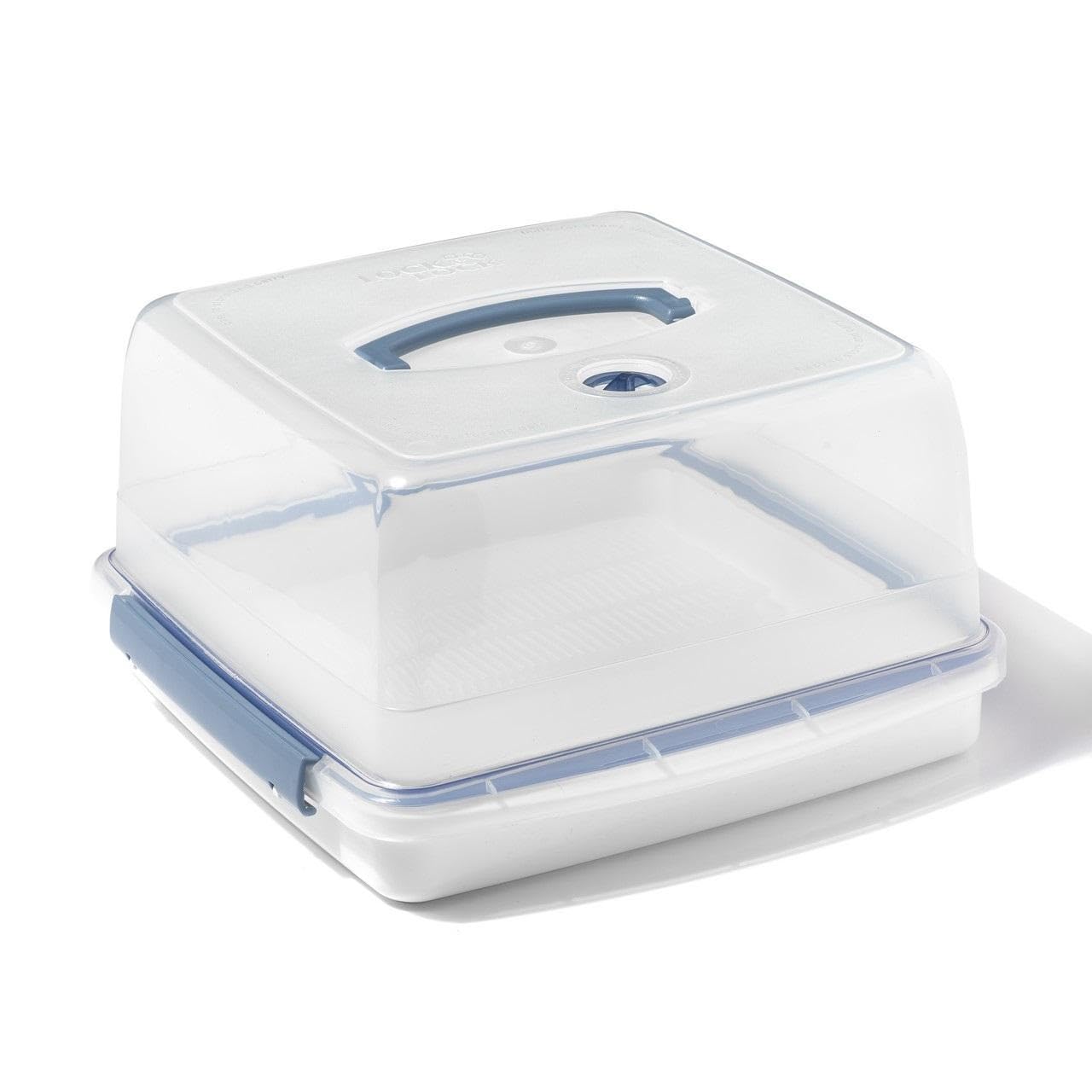 LocknLock Airtight Square Cake Carrier with Handle - 12.6L Clear/Blue Food Storage Container with 4-Sided Lockable Lid | Perfect for Birthday Parties, Picnics & Bakery Storage