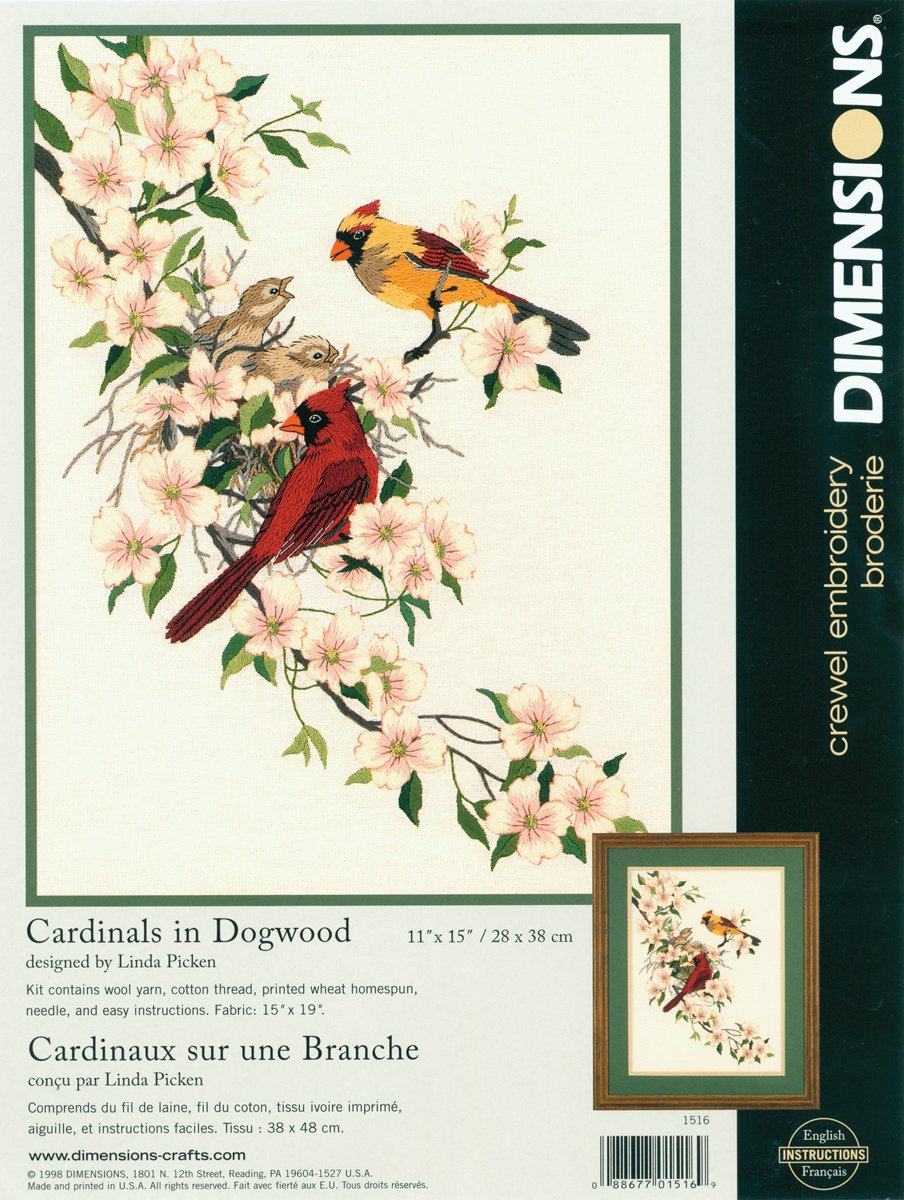 Cardinals in Dogwood Crewel Embroidery Kit - Complete DIY Needlework Set with Hoop, Thread & Instructions - Perfect for Home Decor, Wall Art & Gift Giving