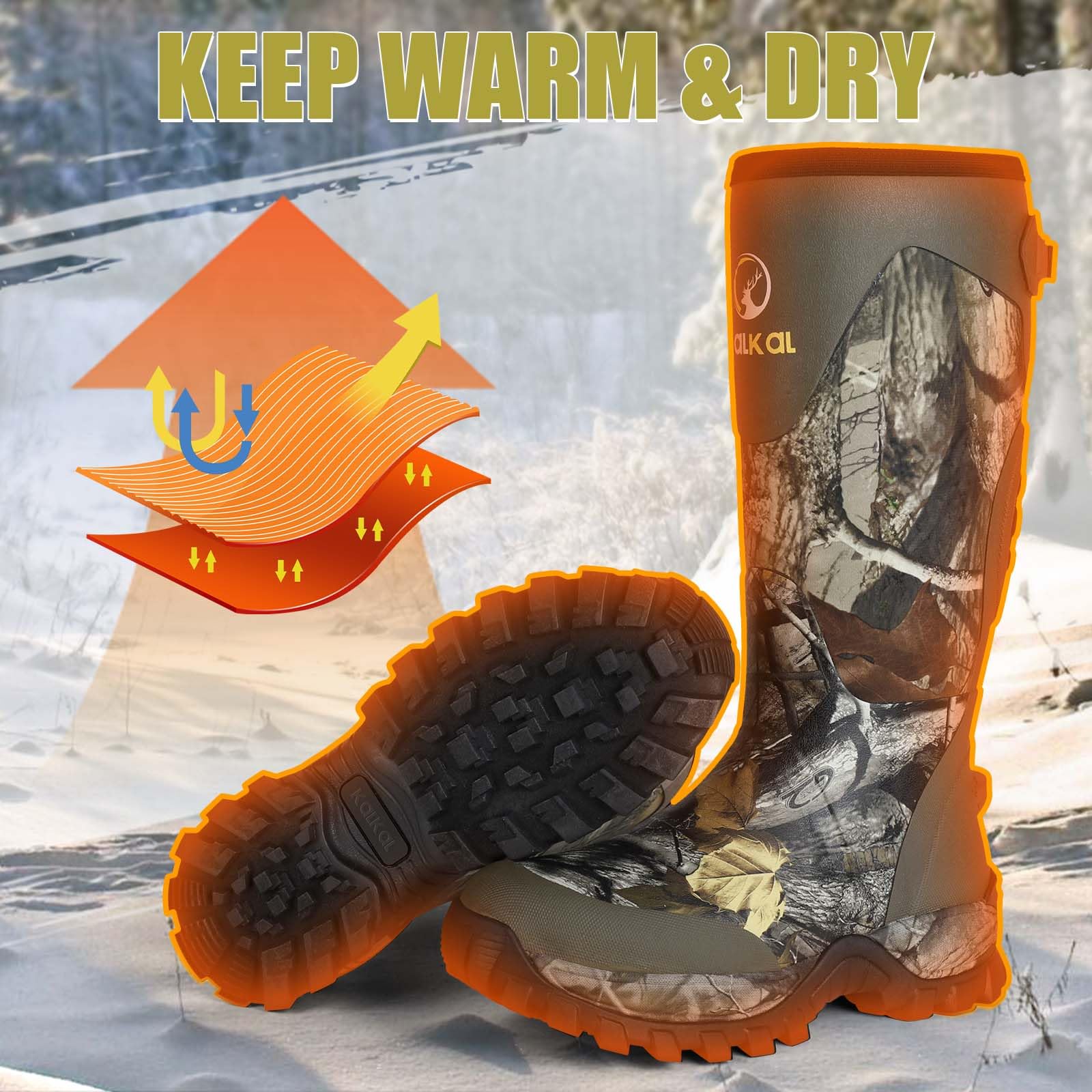 Men's Kalkal Snake Boots - Waterproof Insulated Hunting Boots with 5mm Neoprene & Anti-Slip Sole for Outdoor Work, Farming, Gardening, Fishing - Perfect for Rugged Terrain and Wet Conditions