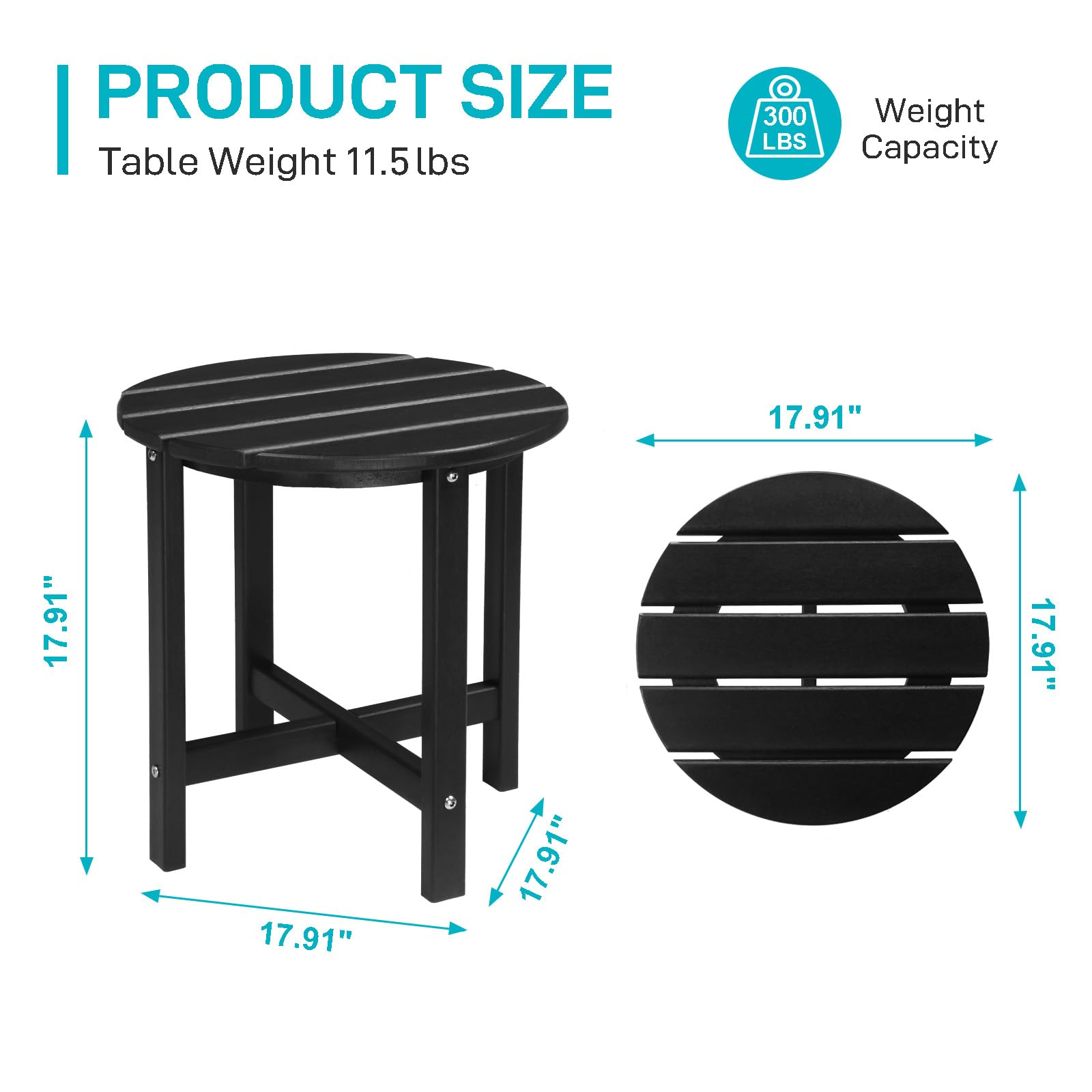 Outvita 18 Inch Round Adirondack Side Table - Weather Resistant HDPE Outdoor Coffee Table for Patio, Balcony, Deck, Garden - Perfect for Outdoor Relaxation & Entertaining - Black