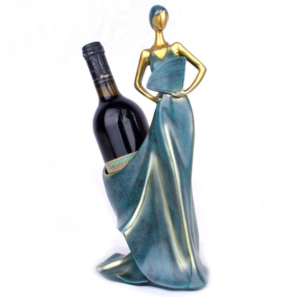 LIUSHI Resin Wine Bottle Holder - Elegant Folding Fan Girl Statue for Red Wine Display | Home Bar Decor, Unique Gift Idea for Wine Lovers | Perfect for Dining Room, Kitchen Counter & Party Decorations (Blue)