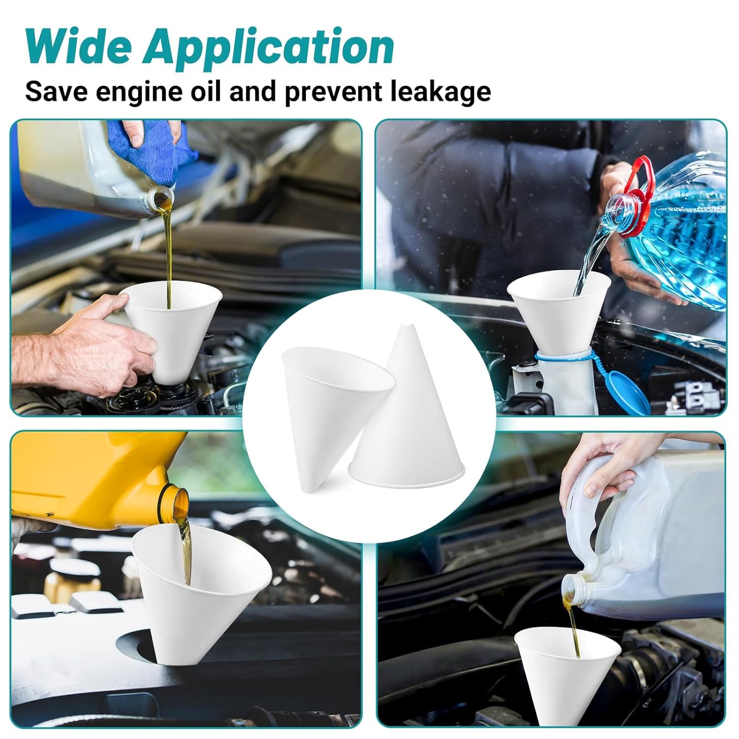 50 Pack Disposable Paper Oil Funnels 4.5oz - Foldable Motor Oil Funnel for Automotive, Engine & Liquids - Leak-Proof Flat Pack Design for Easy Storage & DIY Oil Changes