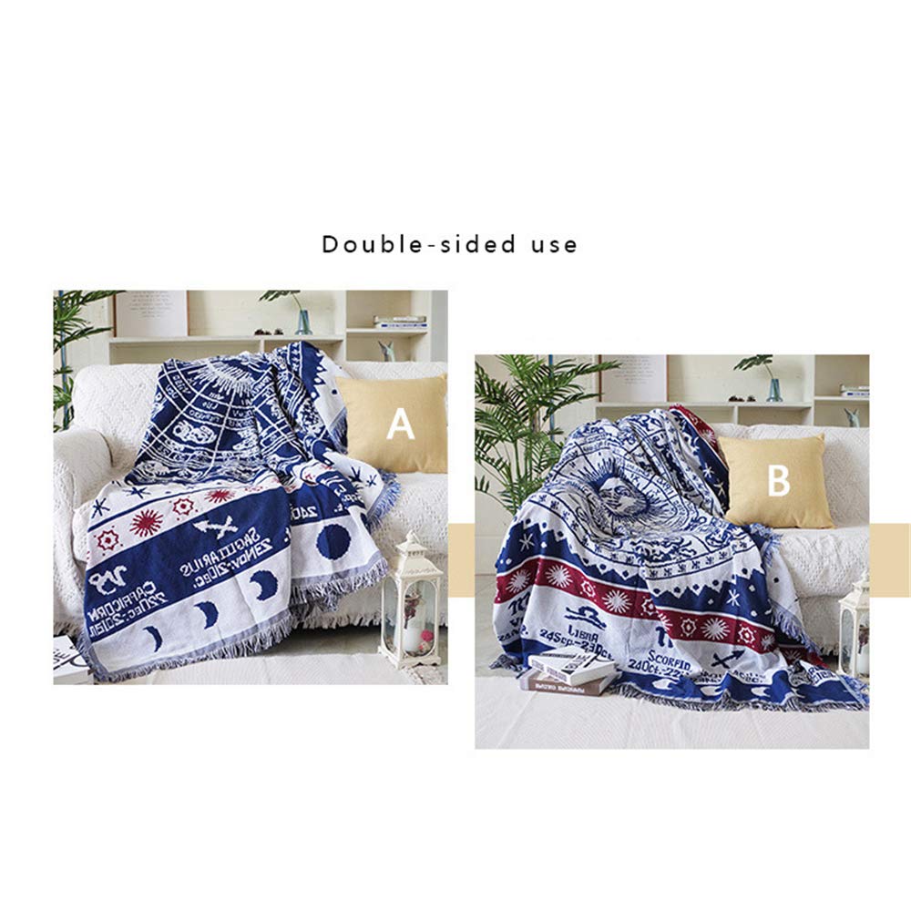 Boho Blanket - Double-Sided Decorative Sofa Cover, Reversible Throw Blanket for Couch, Dust Protection - White Zodiac Pattern (35