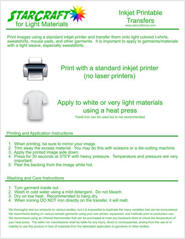 StarCraft Inkjet Printable Heat Transfer Paper - 25 Sheets for Light Fabrics | DIY T-Shirts, Tote Bags & Home Decor Projects