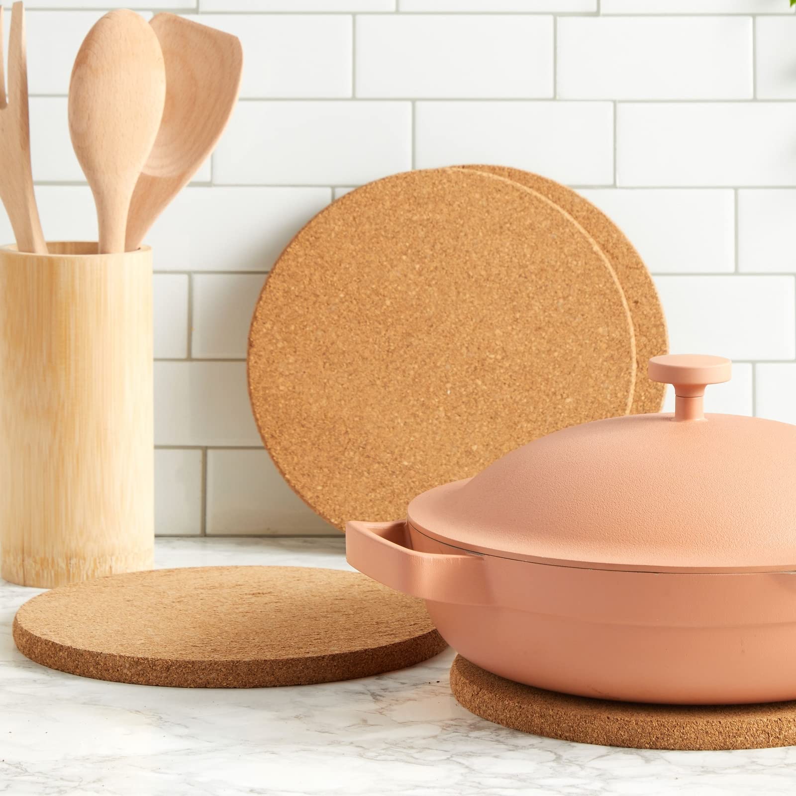4 Pack Round Cork Trivets - 9 Inch Heat Resistant Hot Pads for Pots, Pans, Dishes & Countertops - Natural Corkboard Coasters for Kitchen, Dining Table & DIY Crafts - Perfect for Serving, Cooking & Home Decor