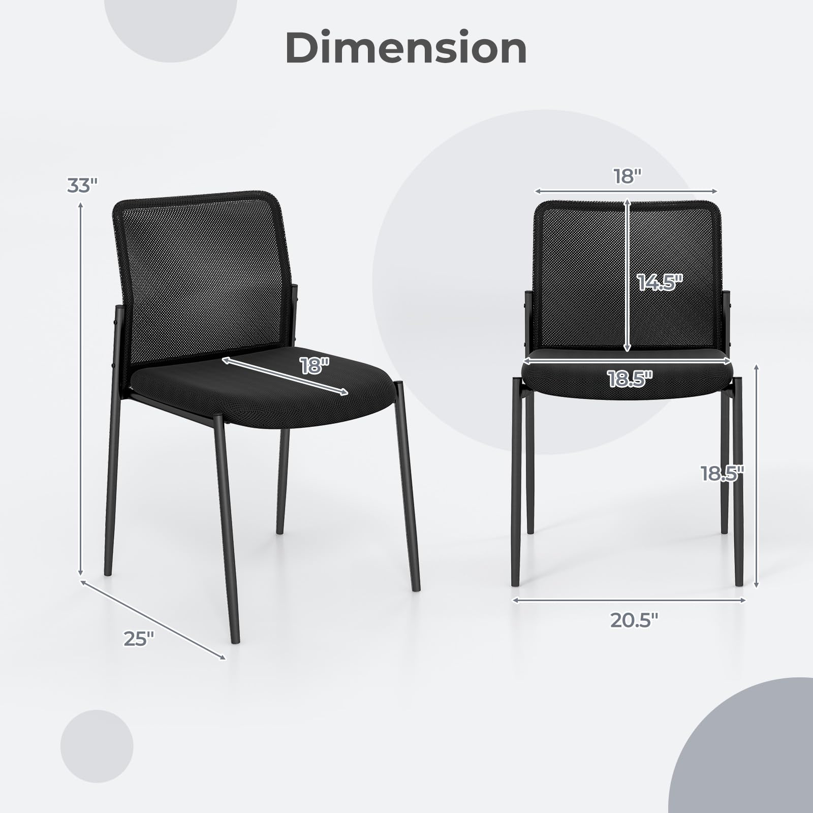 GOFLAME Stackable Conference Chairs with Breathable Mesh Back & Padded Seat - 2 Pack Office Waiting Room Chairs for Reception, Lobby, Meeting Room & Executive Workspace - Comfortable Armless Side Chairs for Professional Settings