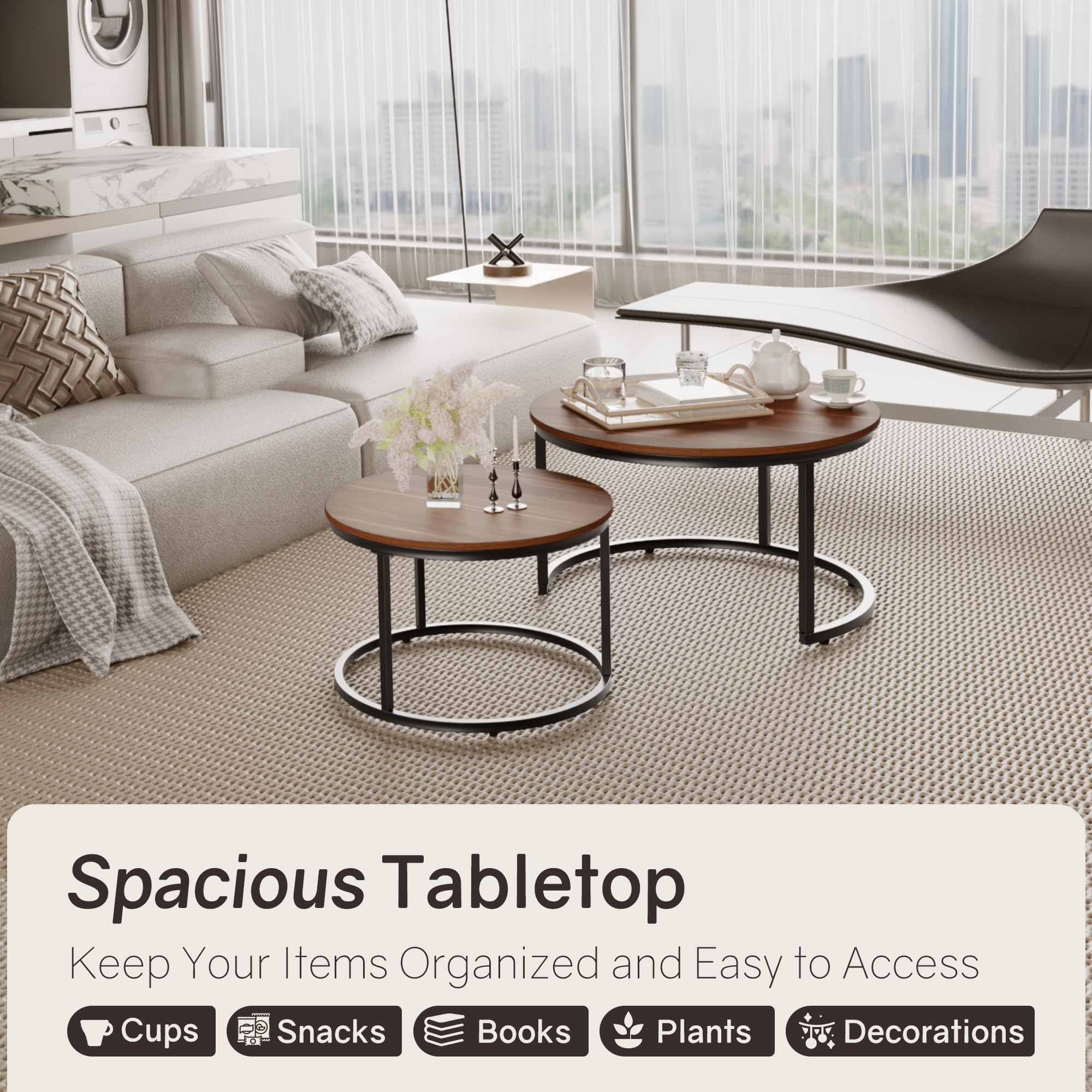 2-Piece Round Nesting Coffee Table Set - 31.5