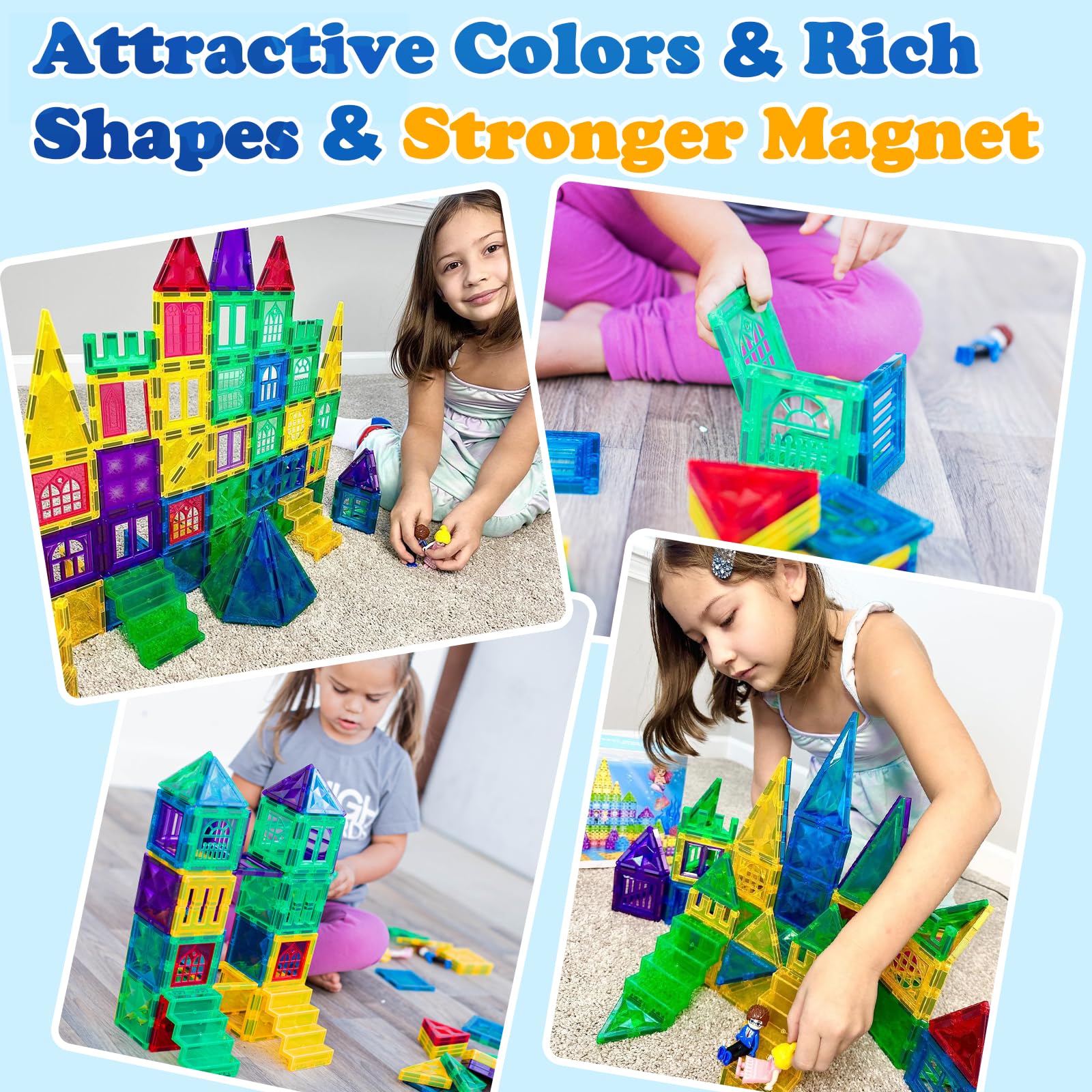 110PCS Magnetic Tiles Building Blocks Set with Dolls - STEM Educational Toys for Kids Ages 3-13 | Creative Construction Play for Boys & Girls | Perfect for Preschool Learning & Indoor Family Activities