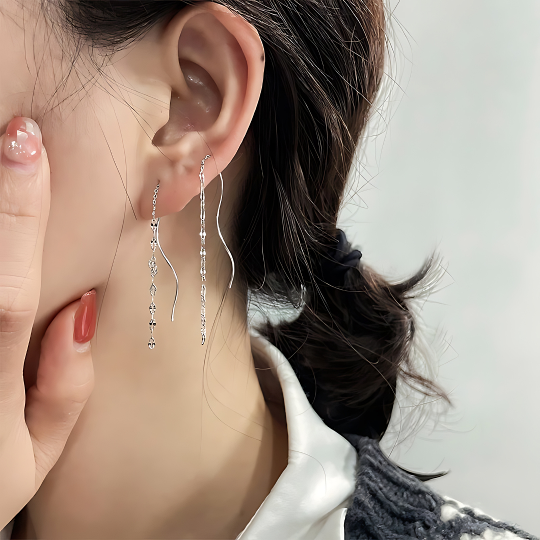 Minimalist Lip Chain Tassel Spiral Earrings for Women - Trendy Boho Chic Dangle Ear Jewelry | Perfect for Parties, Weddings & Everyday Wear | R0624