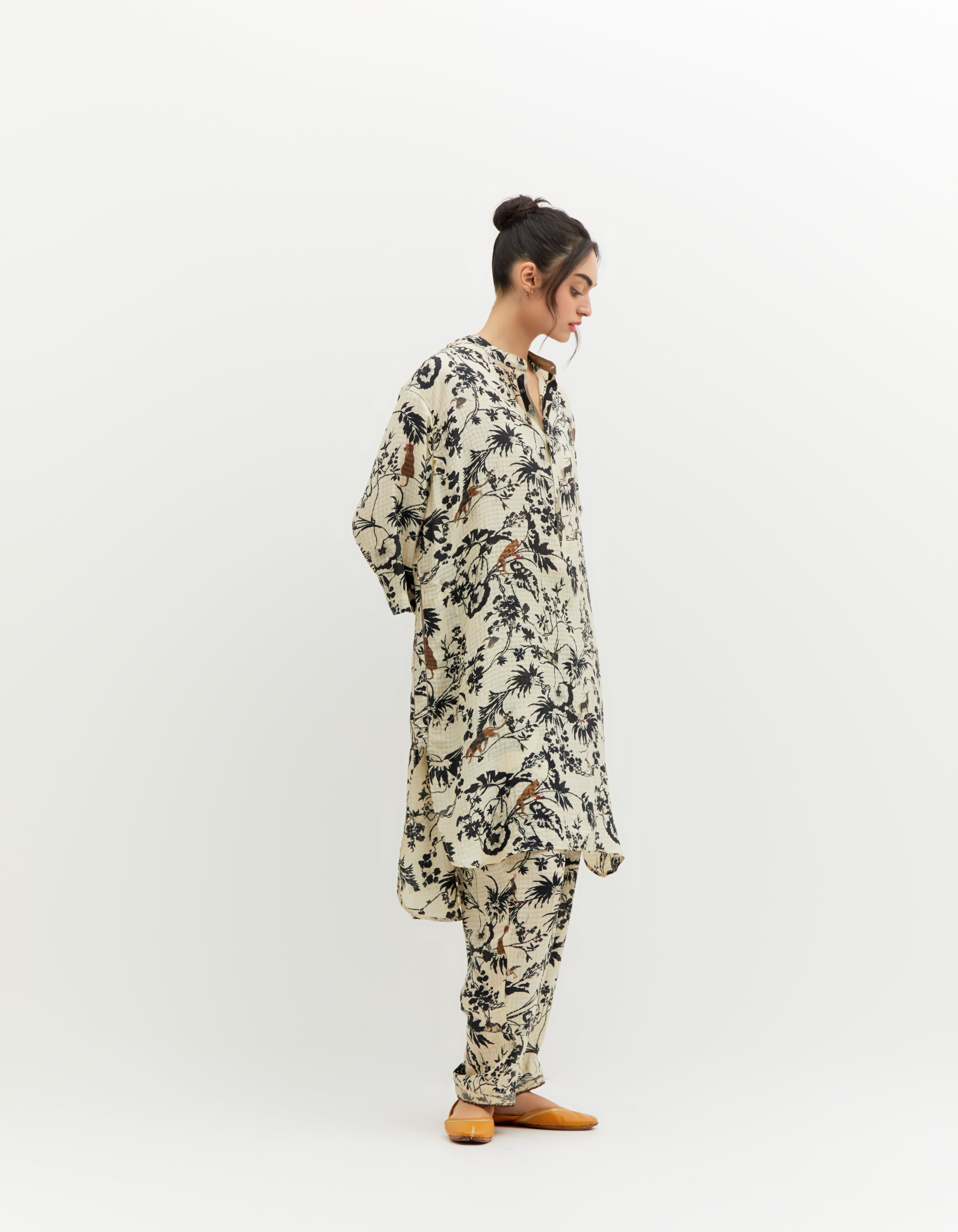 SD Rainforest Firoza Kurta Silk Check Black & White - Elegant Indian Traditional Wear for Festivals & Special Occasions