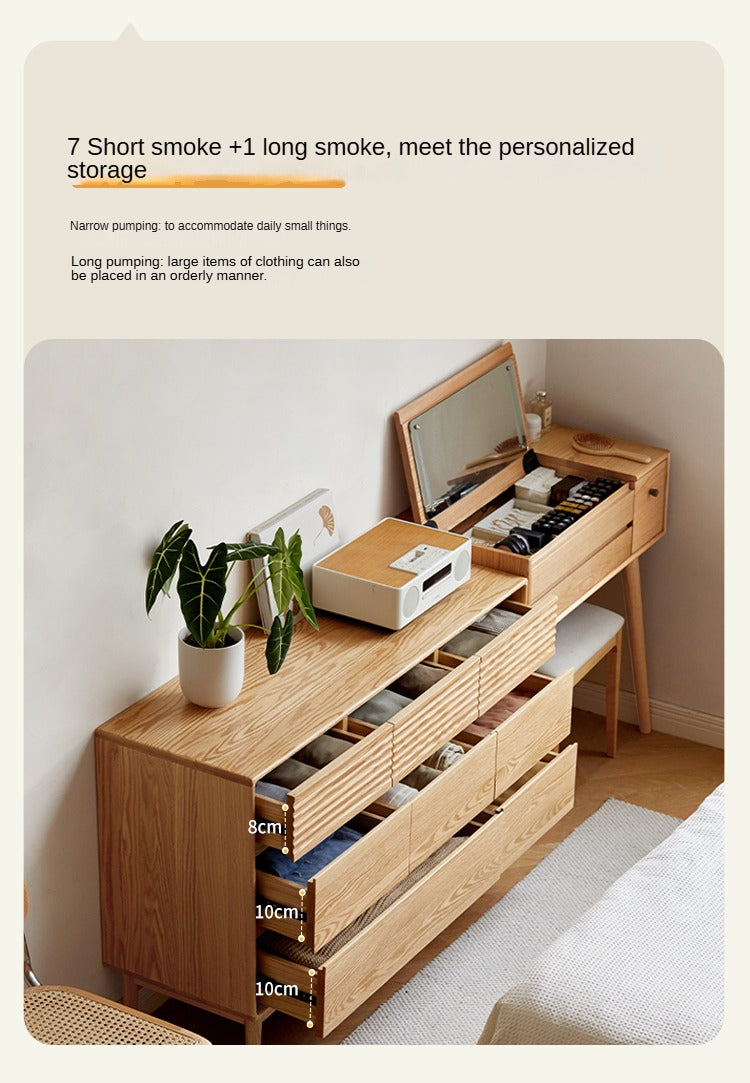 Solid Oak Wood 8-Drawer Storage Cabinet - Large Capacity for Bedroom, Living Room & Office Organization