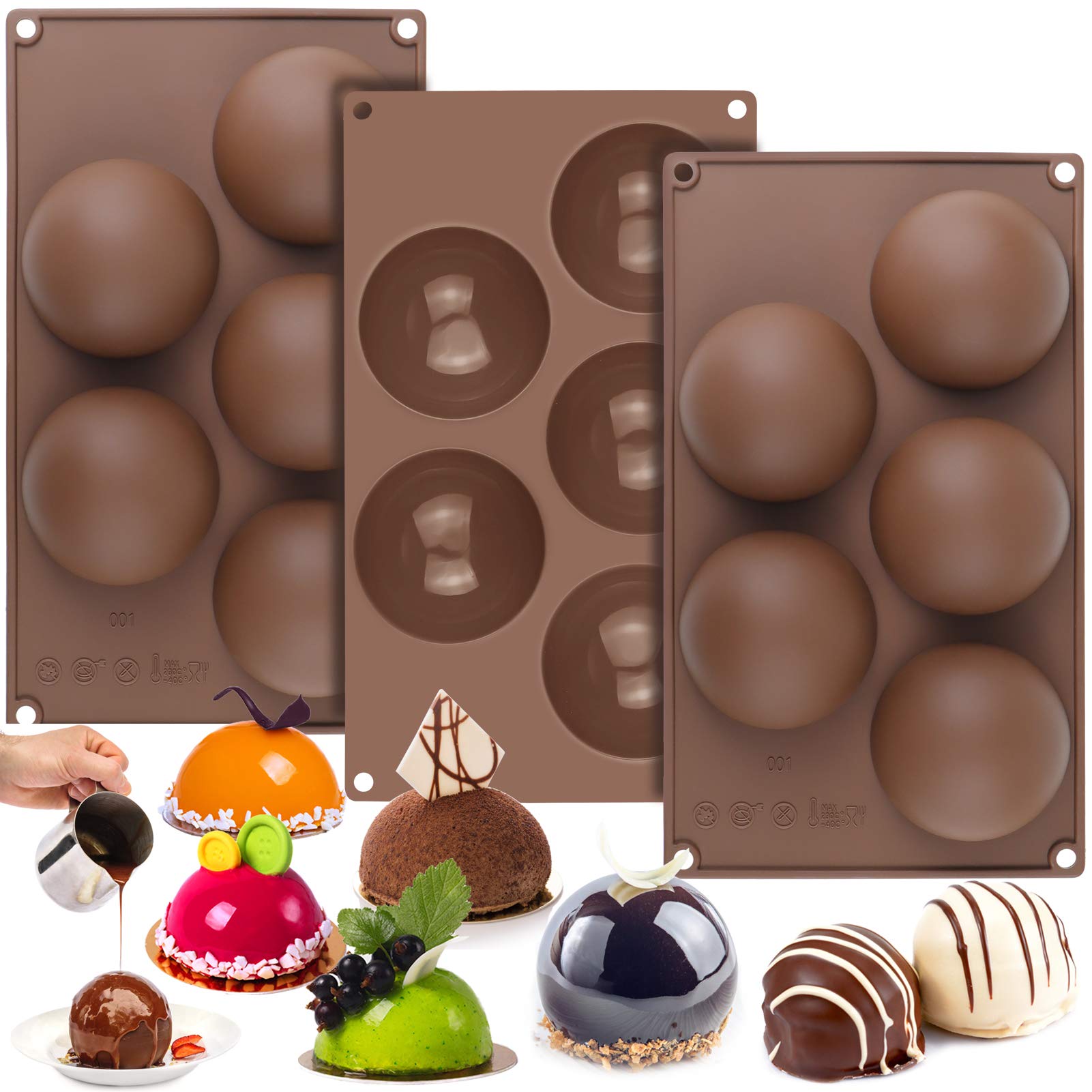 BUSOHA Extra Large 5-Cavity Silicone Mold for Hot Chocolate Bombs - 3 Pack Semi Sphere Baking Molds for Cocoa, Cake, Candy, Jelly & Pudding | Perfect for Holiday Gifts, DIY Desserts & Party Treats