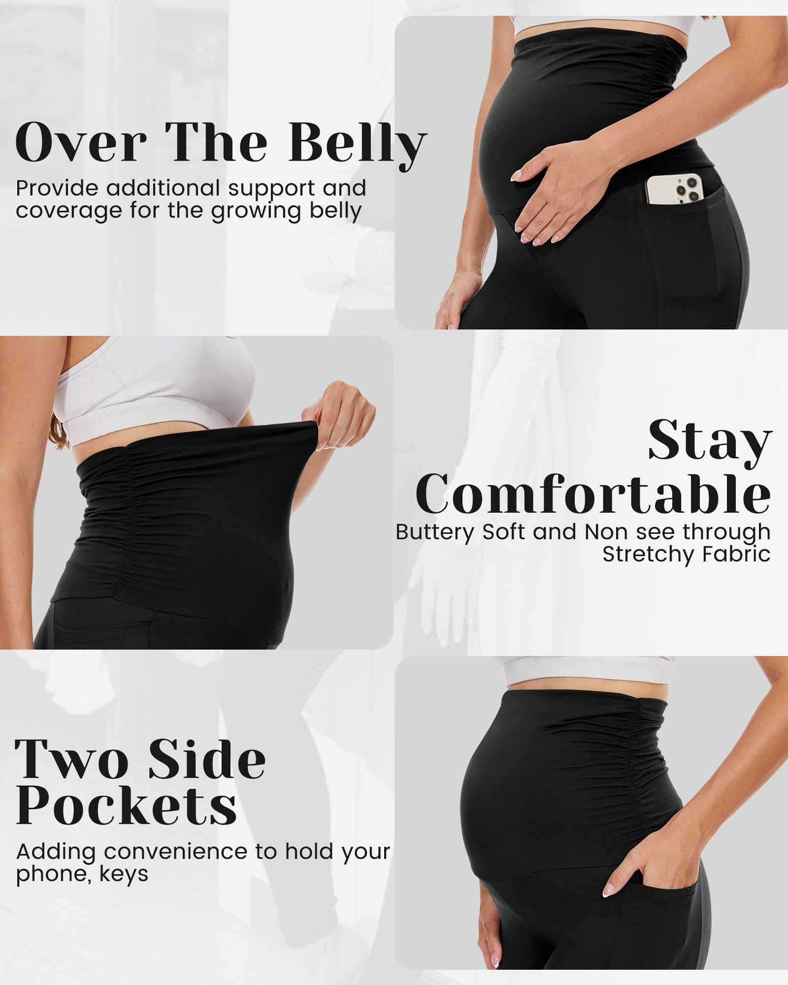 HLTPRO 1/3 Pack Maternity Leggings Over The Belly - Pregnancy Yoga Pants with Pockets for Women, Comfortable Workout & Everyday Wear, Perfect for Yoga, Gym, Running and Daily Activities
