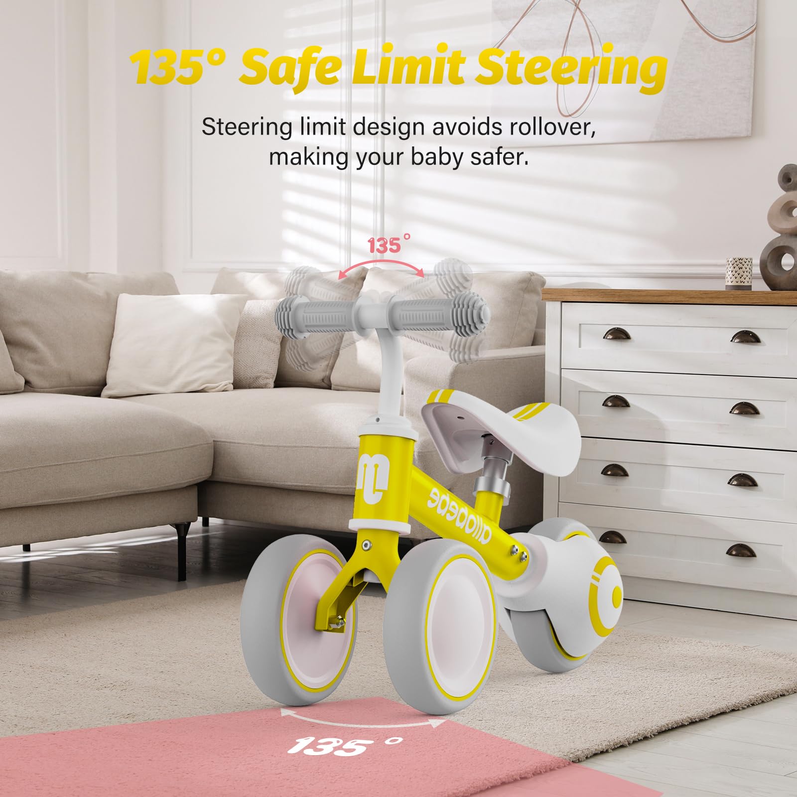 Allobebe Baby Balance Bike for Toddlers 12-36 Months - Adjustable Seat, Silent 3-Wheels Training Bike for 1 Year Old Girls & Boys - Perfect First Birthday Gift to Help Babies Learn Standing & Walking - Indoor & Outdoor Play, Park Rides, Backyard Fun