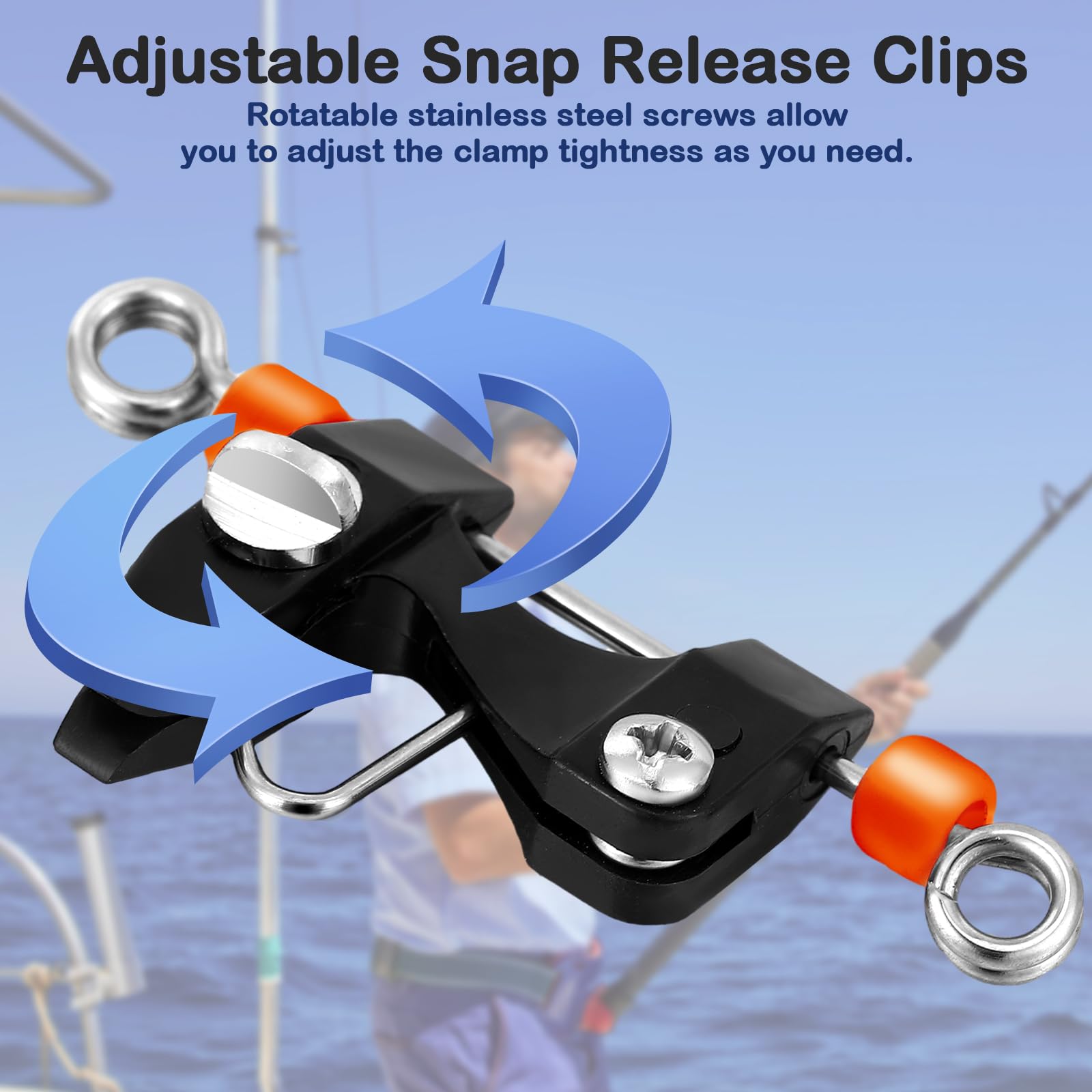 6 Pcs Adjustable Tension Outrigger Release Clips - Downrigger Fishing Clips for Planer Boards & Trolling Kites | Saltwater Offshore Fishing Accessories | Perfect for Deep Sea Trolling & Big Game Fishing