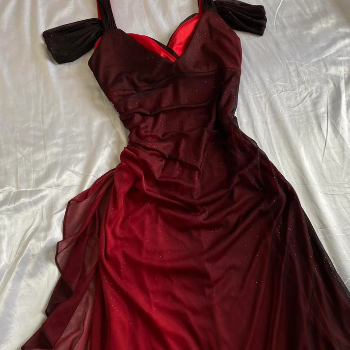 Elegant Burgundy A-Line Shiny Long Prom Dress with Ruffles - Perfect for Evening Gowns, Formal Dances & Special Occasions | Style J2599