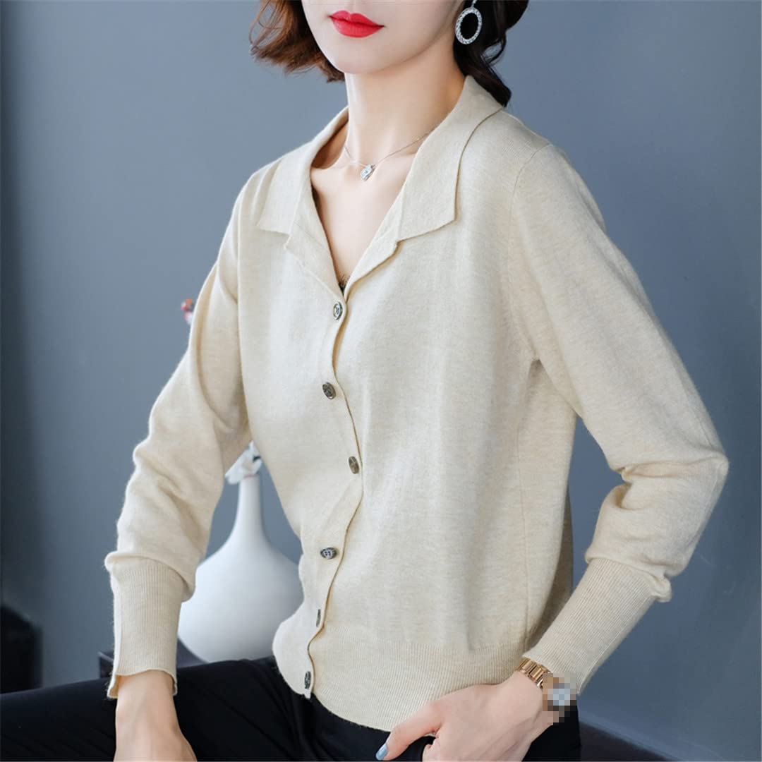 Women's Solid Color Button Cardigan - Turn-Down Collar Knitwear for Autumn & Spring | Perfect for Office Wear, Casual Outfits & Layering