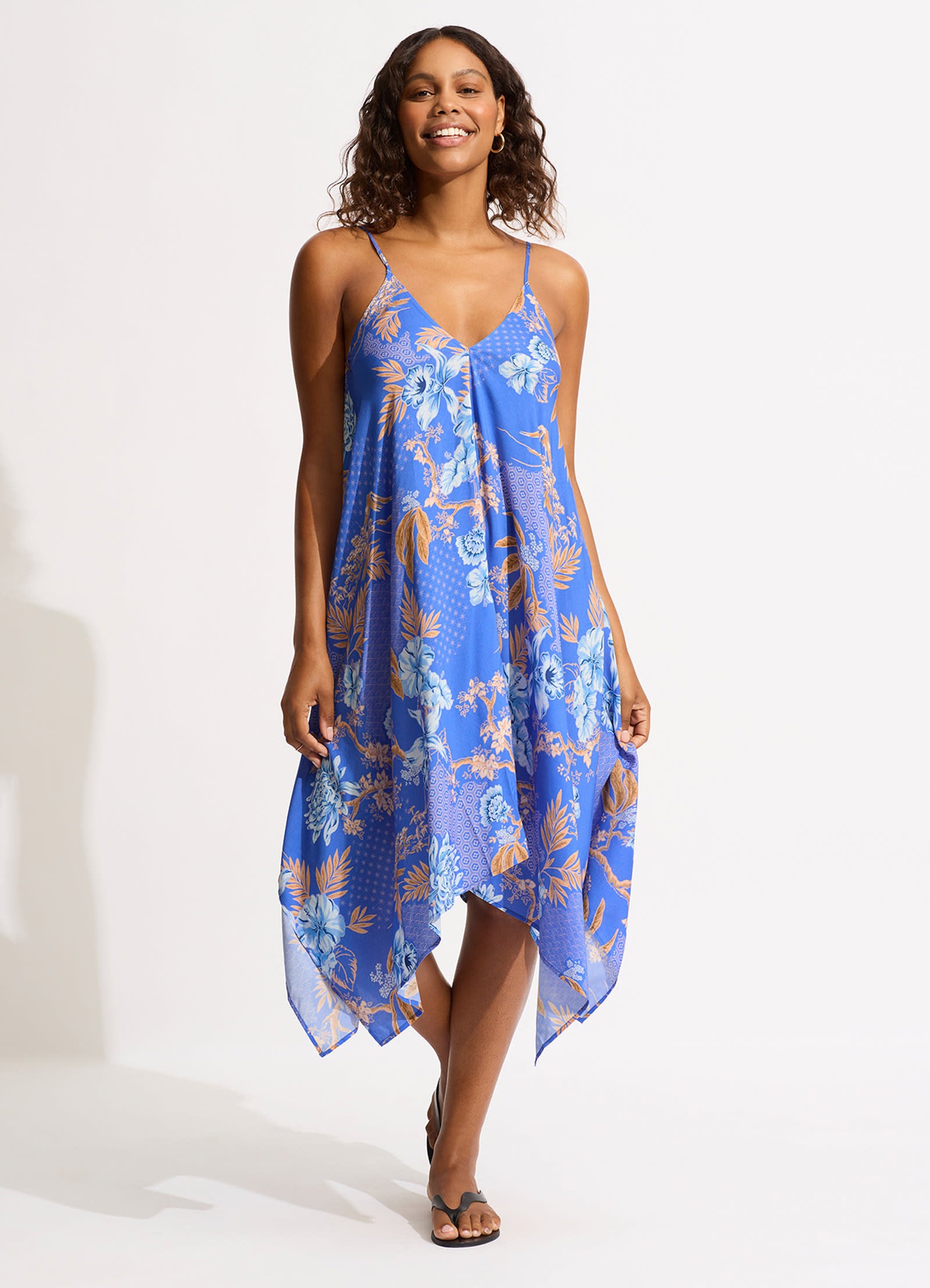 Eden Scarf Dress Azure Blue - Elegant Women's Wrap Dress for Casual & Formal Wear - Perfect for Office, Party & Special Occasions