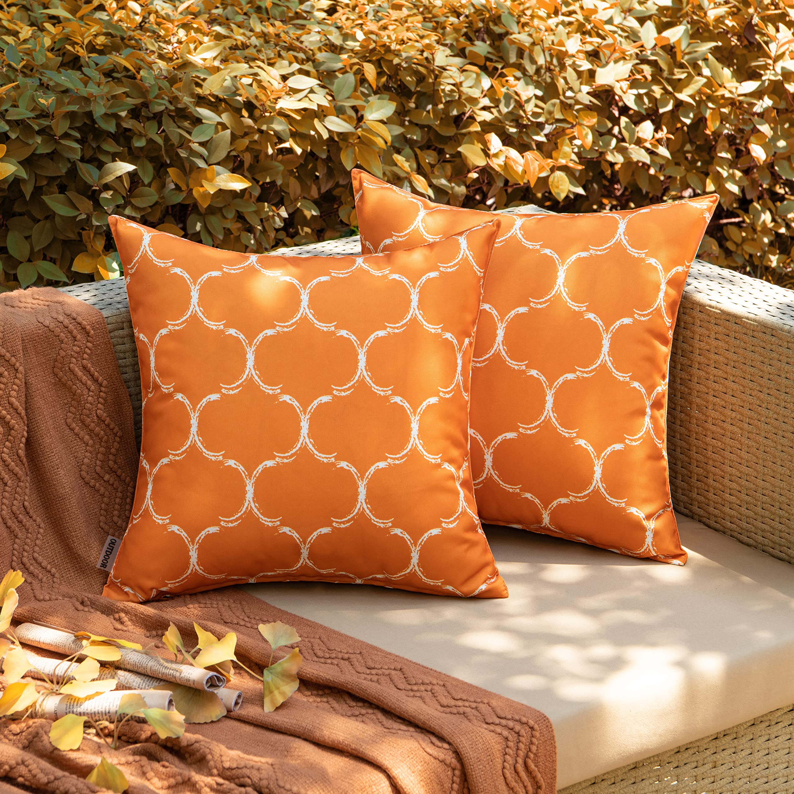 ANRODUO 2 Pack Waterproof Outdoor Throw Pillow Covers - 18x18 Inch Solid Decorative Garden Cushion Covers for Patio, Balcony, Bench & Sofa - UV Resistant & Weatherproof (Orange) | Perfect for Outdoor Furniture, Poolside Lounging & Backyard Decor