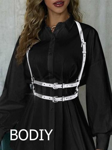 Women's High Waisted Harness Belt - Punk Rock Waist Strap with Mirror Accents for Rave, Gothic & Festival Outfits - Perfect for Concerts, Cosplay & Alternative Fashion