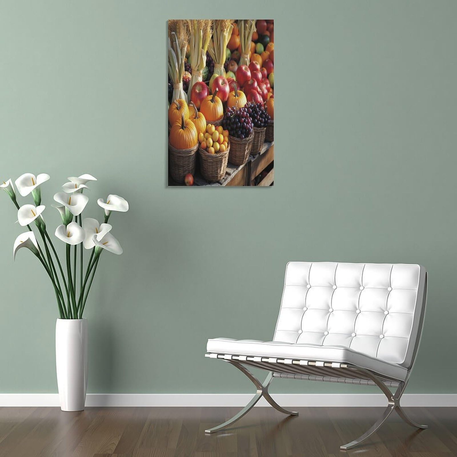 HighonHi Thanksgiving Cornucopia Canvas Wall Art - 24x36 Inch Autumn Harvest Print, Ready to Hang Kitchen & Bedroom Decor - Perfect for Fall Home Decoration & Holiday Gift Giving
