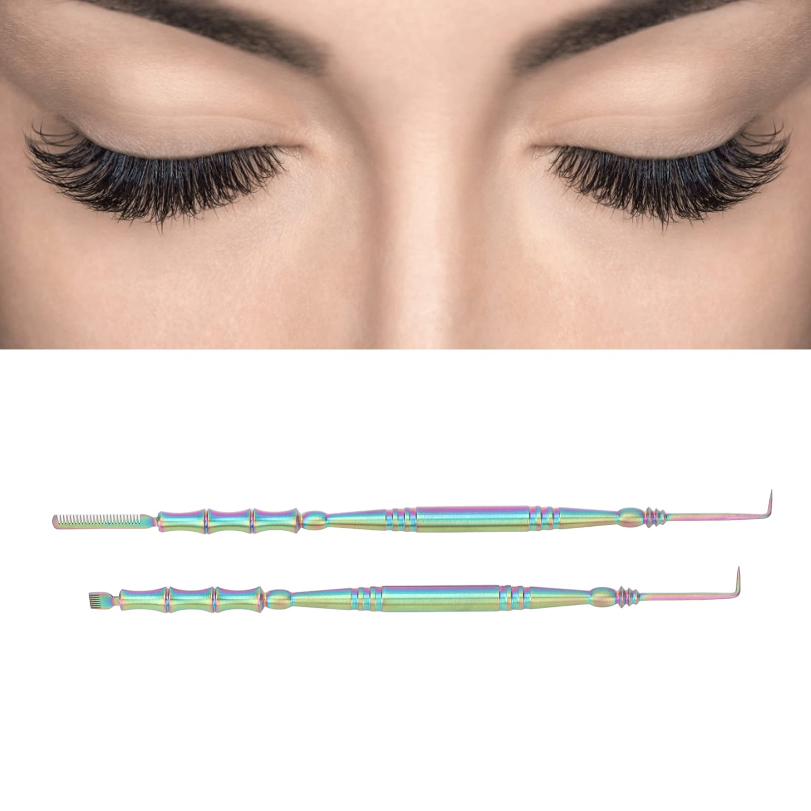EXCLUZO Eyelash Perm Kit - 2pcs Reusable Bamboo Handle Stainless Steel Lash Lift Rods with Double Heads for Professional Lash Lifting & Perming | Perfect for Salon, Home Use & DIY Beauty (Colorful)