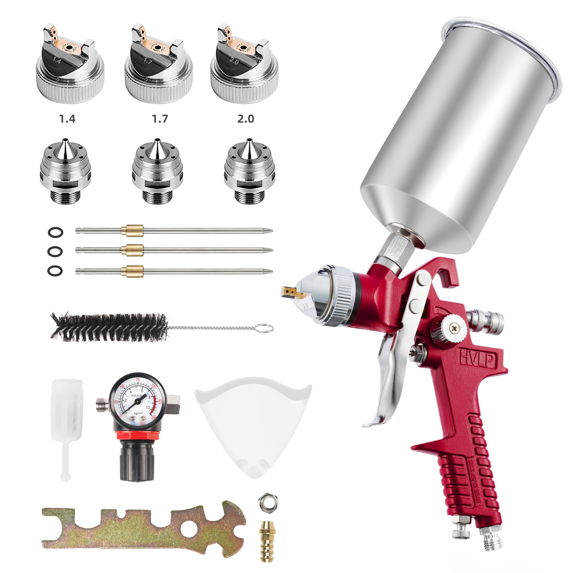 HVLP Paint Spray Gun with 1.4-2.0mm Nozzles, 1000ml for Auto & Home DIY - Red