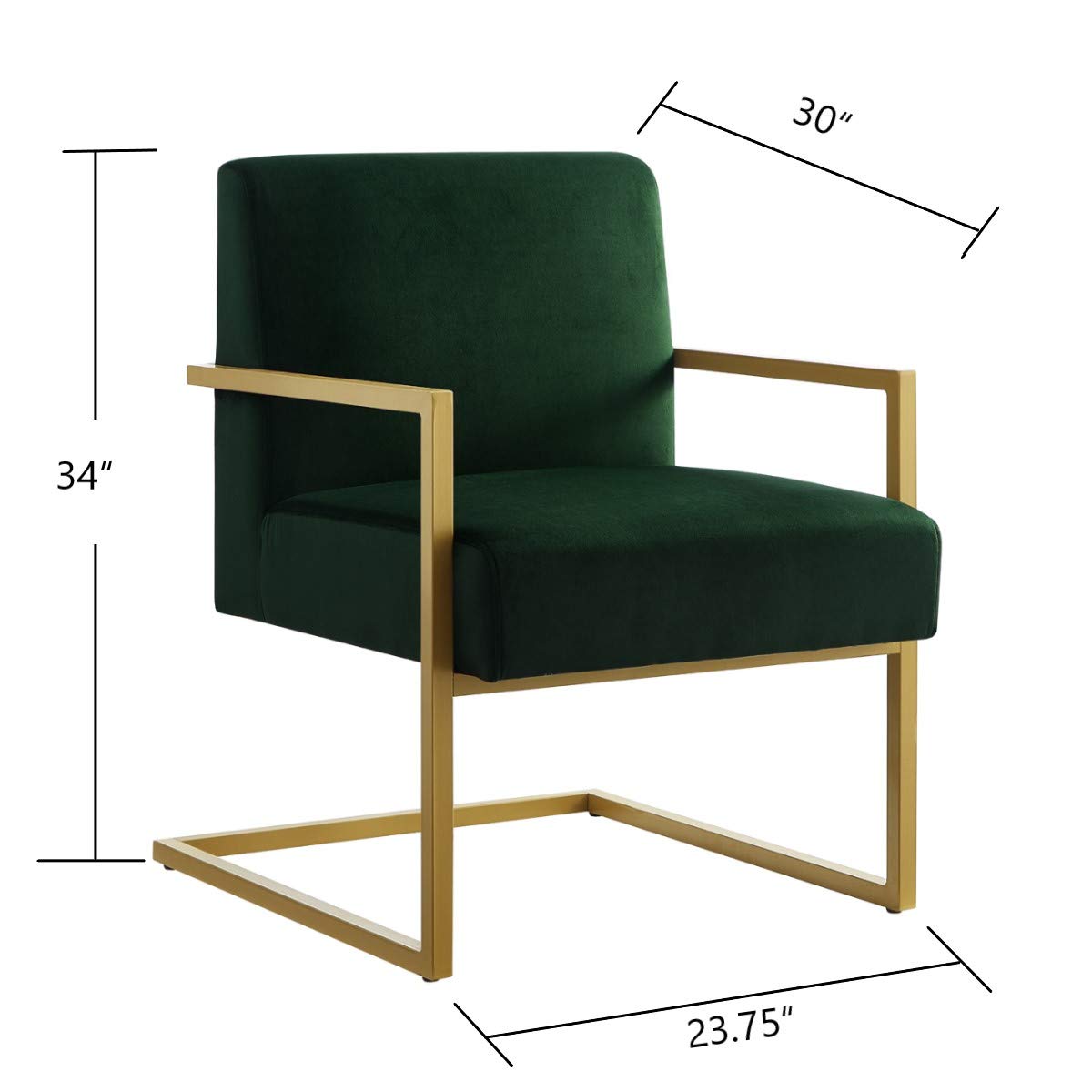 24K Gold Accent Chair - Velvet Cushion & Square Arm Metal Frame - Modern Luxury Living Room Furniture for Home Decor, Office, Lounge, and Reading Nook