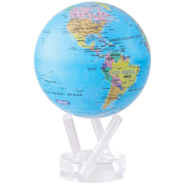 Mova Globe with Blue Political Map - Rotating Floating Globe for Home Office Decor, Geography Learning & Gift Ideas