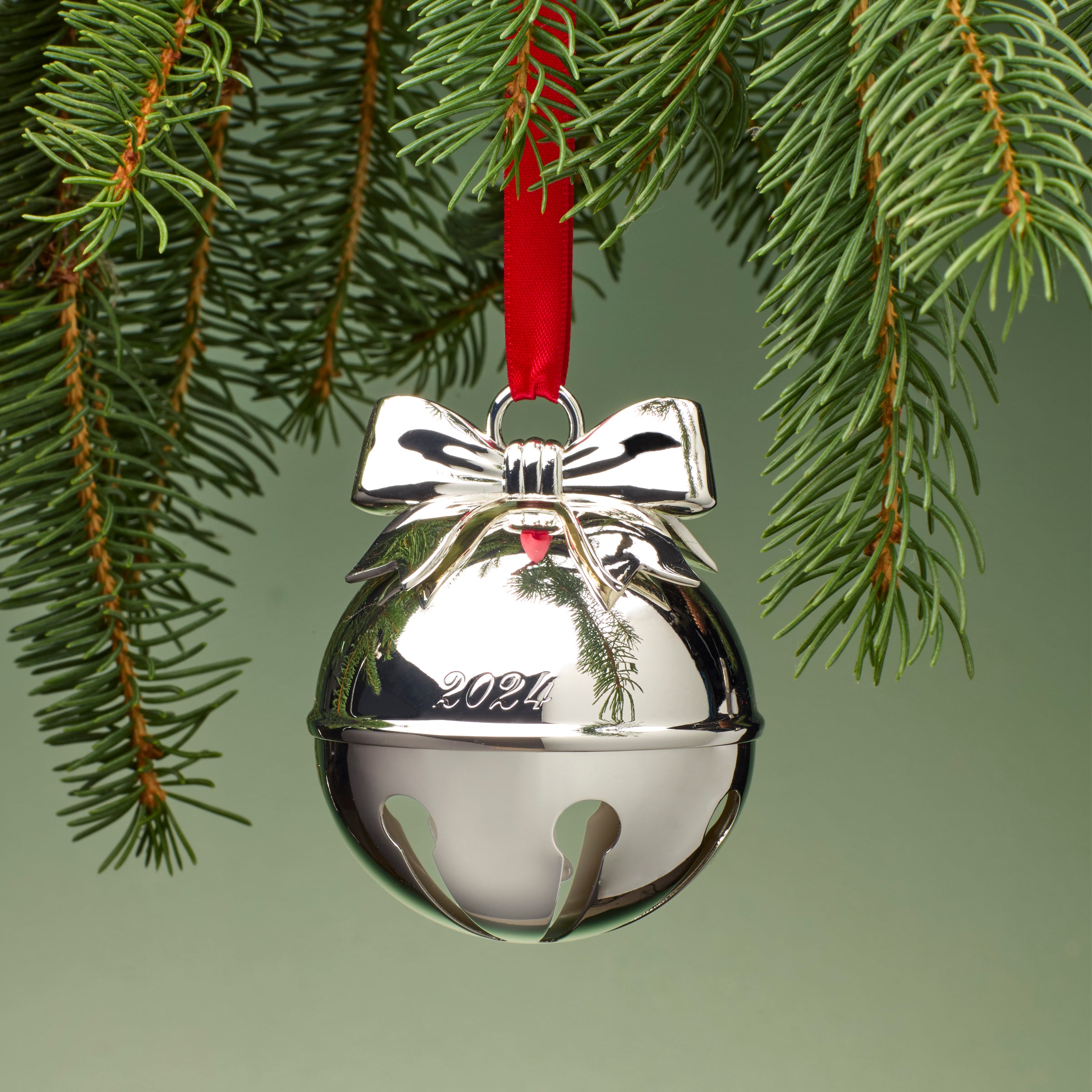 2024 Jingle Bell Silver-Plated Christmas Ornament - Elegant Holiday Decor for Tree, Gift, and Festive Home Decoration