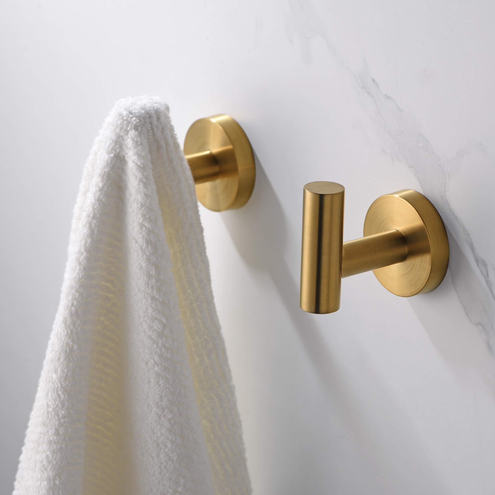 AMAZING FORCE Gold Bathroom Towel Hook - Wall Mounted Shower Towel Hanger (2 Pack) - Perfect for Bathroom, Kitchen, Laundry Room & Dorm Organization