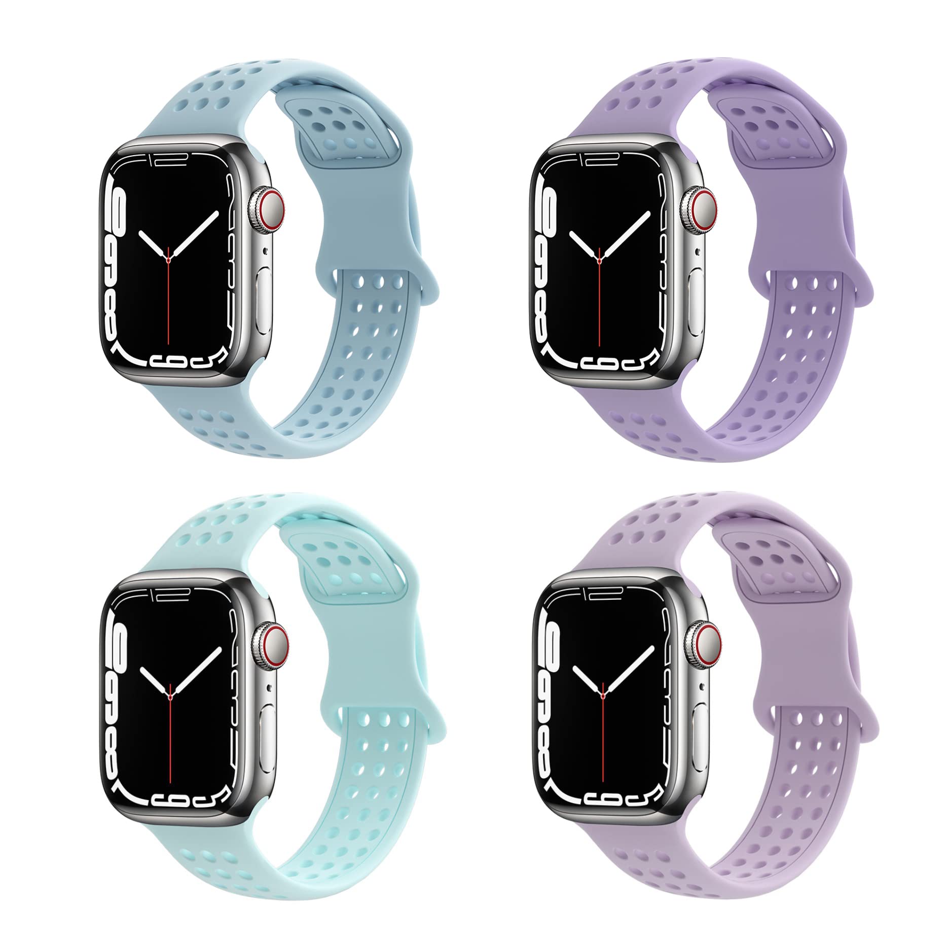 ANEW 4 Pack Sport Bands for Apple Watch 38mm 40mm 41mm 42mm 44mm 45mm 49mm - Soft Silicone Replacement Strap Compatible with iWatch Series Ultra 8 7 6 5 4 3 SE - Waterproof Lightweight Watch Band for Women & Men - Perfect for Workouts, Swimming & Everyday Wear