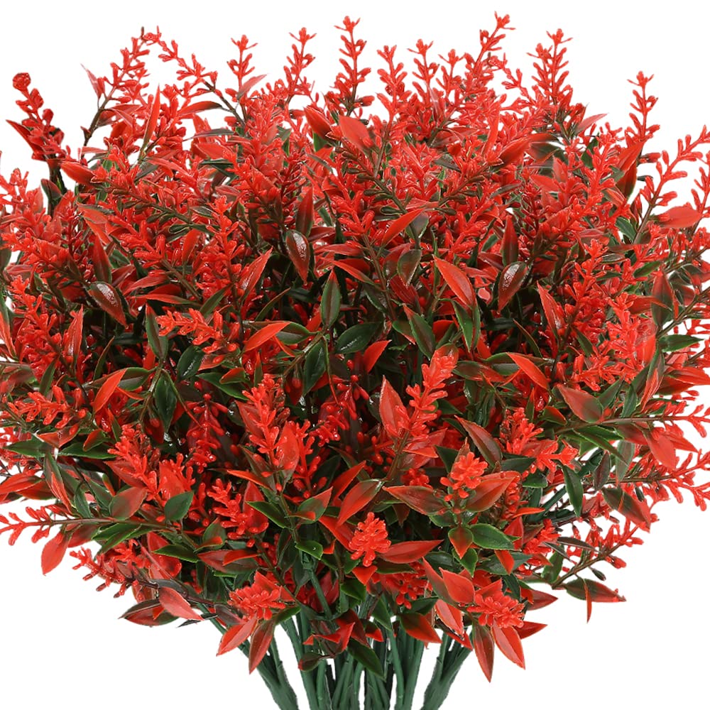 6 Pack Artificial Lavender Flowers - UV Resistant Fake Plants for Indoor Outdoor Decor, Realistic Home Kitchen Garden Greenery Bouquet (Orange Red) - Perfect for Wedding Centerpieces, Office Desk Decor & Patio Landscaping