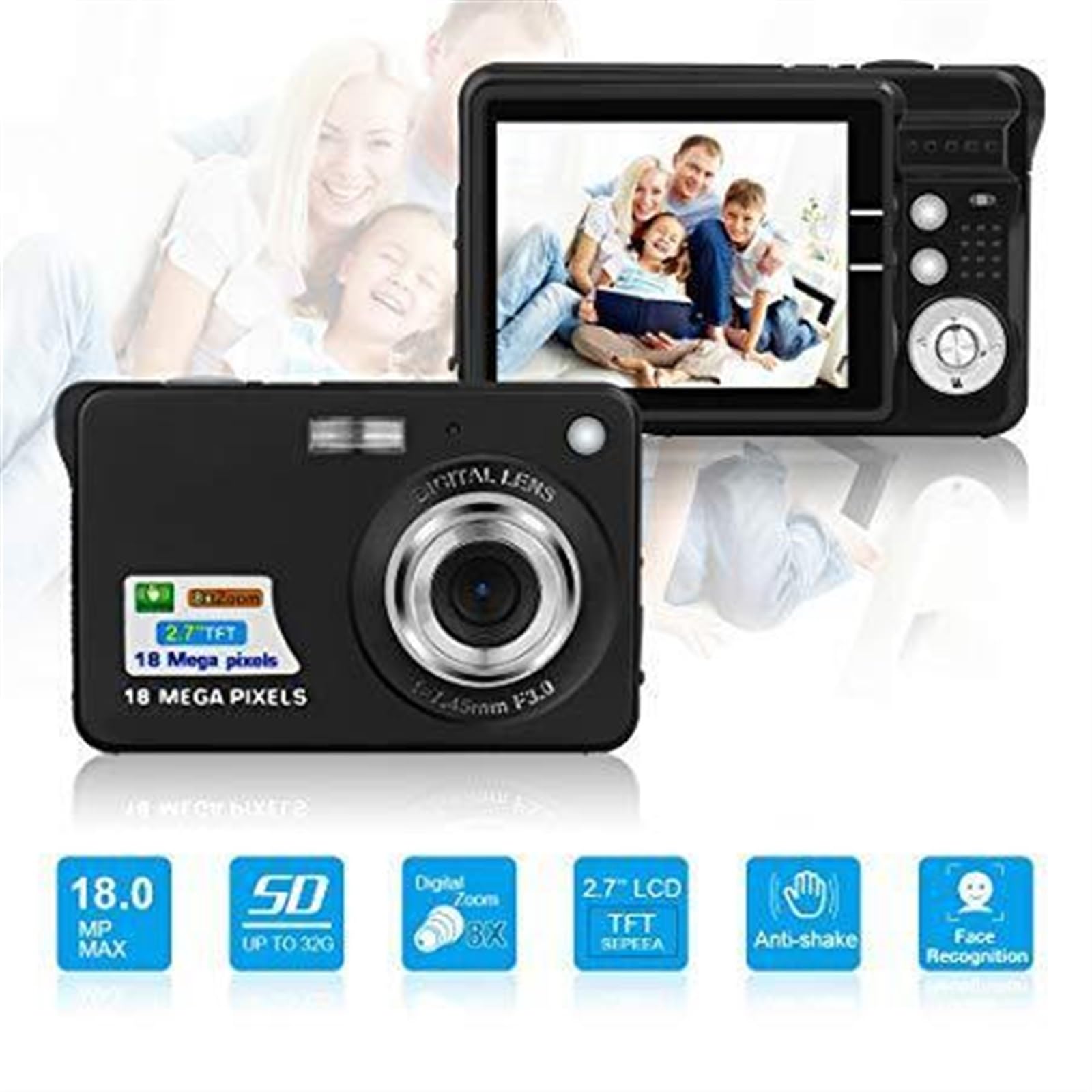 48MP HD Digital Camera - Retro Style Student Card Camera for Selfies & Videos, Portable Travel Vlogging Camcorder (Black) - Perfect for Travel, School & Everyday Photography