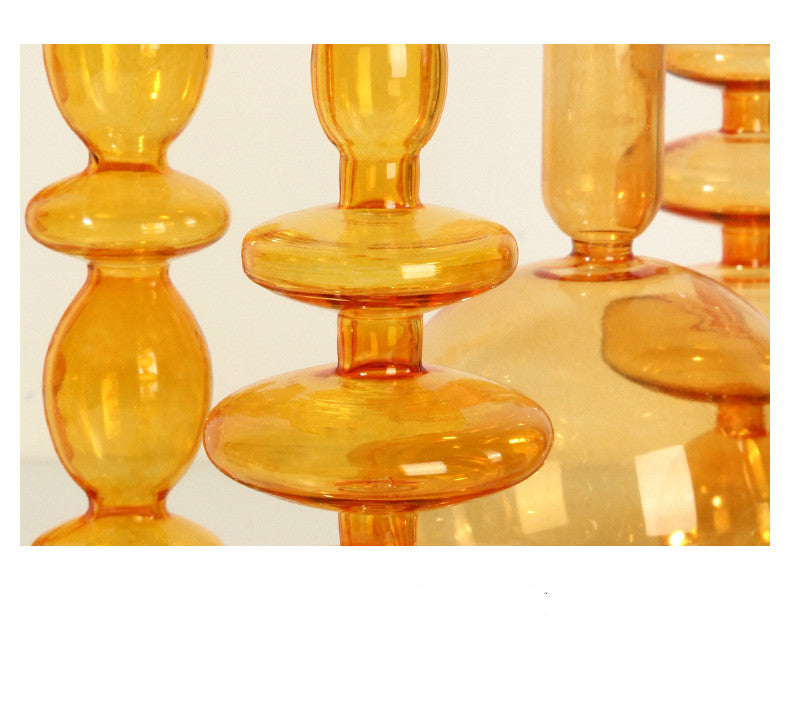 Handmade Orange Blown Glass Candle Holders - Set of 2 Elegant Table Decor for Wedding, Dining Room & Home Decor - Perfect for Romantic Dinners, Centerpieces & Holiday Decorations