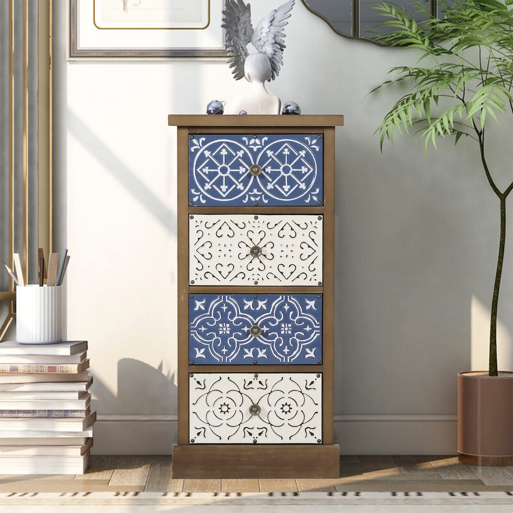 PHI VILLA 4-Drawer Accent Cabinet - Small Storage Sideboard for Bedroom, Living Room & Entryway - Wooden Chest with Drawers for Home Organization | Perfect for Storing Linens, Books & Decor Items