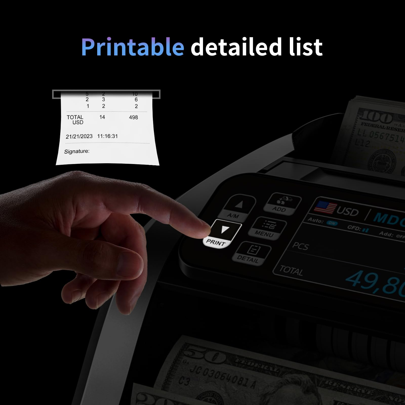 Aneken Pro ALN60 Mixed Denomination Bill Counter Machine with Printer - High-Speed Cash Counting for Banks, Retail Stores & Small Businesses