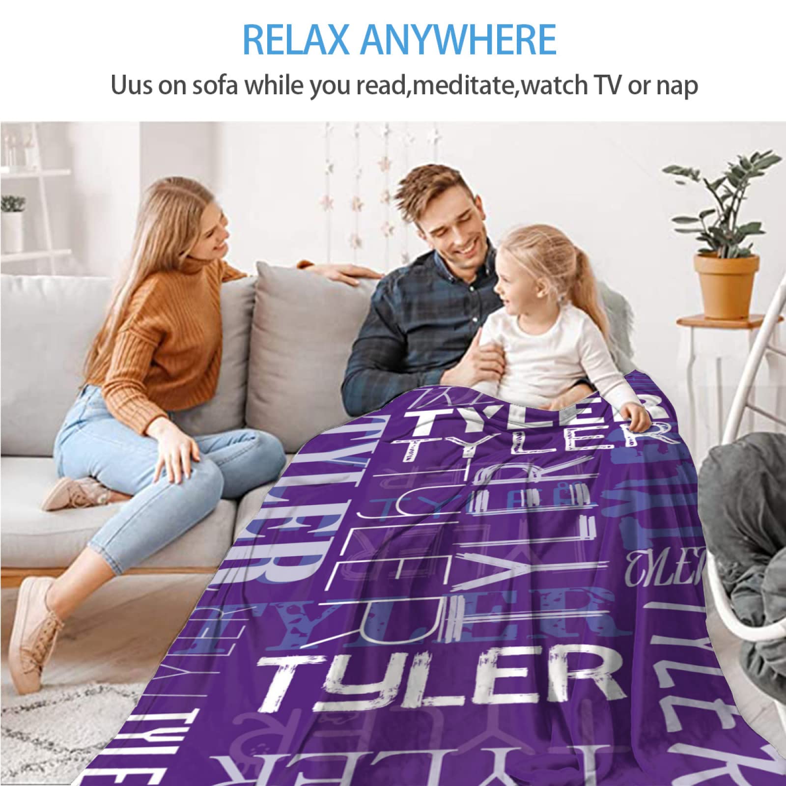Dr.TOUGH Personalized Name Blanket - Customized Fleece Throw with Embroidery for Adults & Kids (60×80