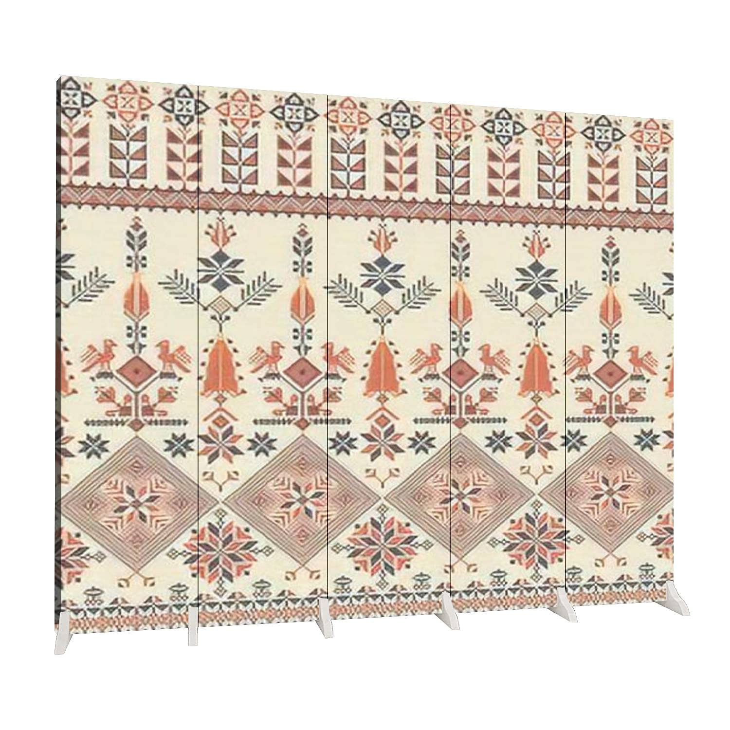 5 Panel Folding Room Divider with Traditional Palestinian Embroidery - Canvas Privacy Screen for Indoor Spaces | Perfect for Home Office, Bedroom Partition & Event Decoration