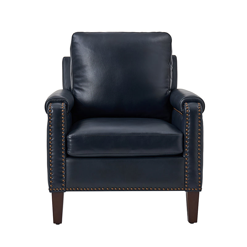 Nathaniel Transitional Style Genuine Leather Armchair - Premium Brown Leather Lounge Chair for Living Room, Office & Study - Comfortable Reading Chair with Padded Seat & Wooden Legs