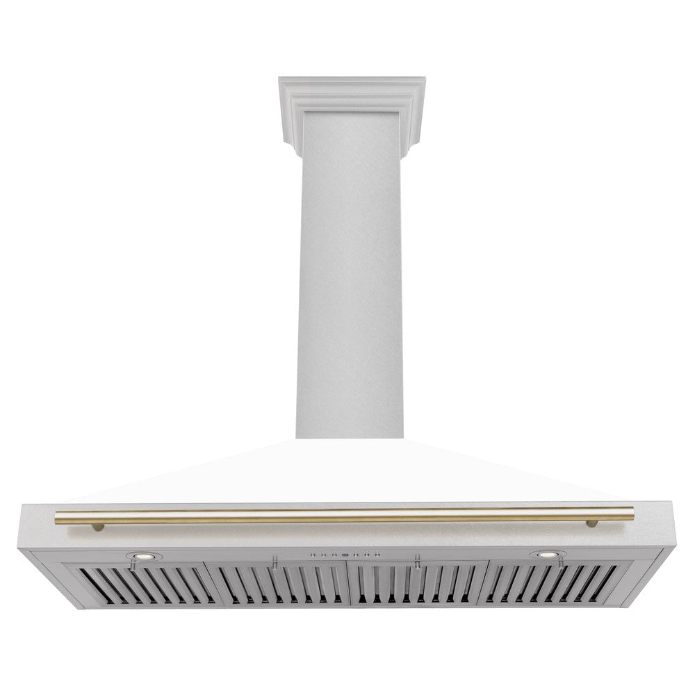 ZLINE KB4SNZ WM48 48-Inch Convertible Wall Mount Range Hood - Satin Stainless Steel with White Matte Shell & Accent Handle | Autograph Edition | Perfect for Modern Kitchens, Open-Concept Homes & Gourmet Cooking
