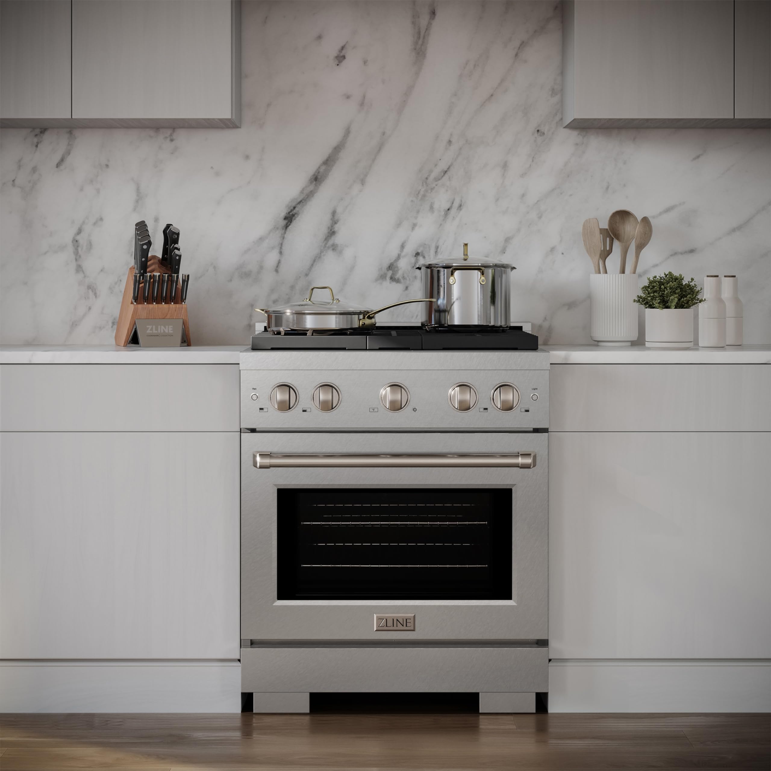 ZLINE 30-inch 4.2 cu. ft. Paramount Gas Range with 4 Burner Cooktop & Convection Gas Oven - DuraSnow Stainless Steel (SGRS-30) | Professional Kitchen Appliance for Home Chefs & Cooking Enthusiasts