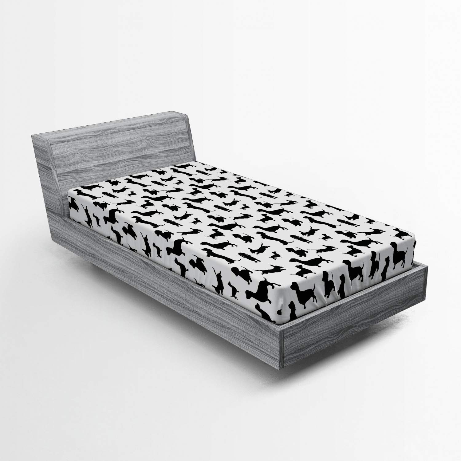 Ambesonne Dachshund Fitted Sheet - Twin XL, Black White for Dog Lovers