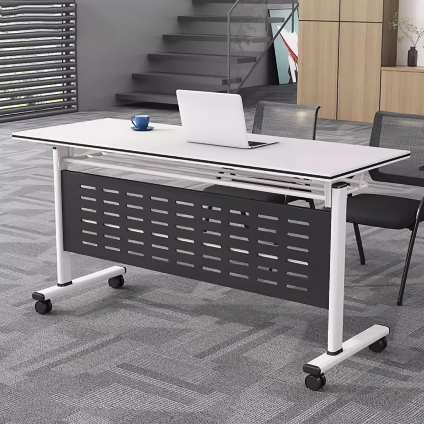 Foldable Conference Table with Wheels - Mobile Flip Top Training Table for Office, Classroom & Meetings - Ideal for Small Spaces, Team Collaboration & Training Sessions